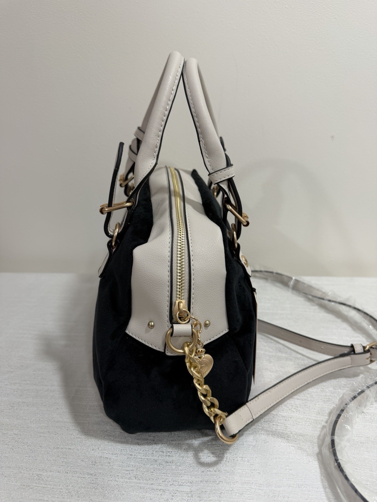 NWT Juicy Couture The Key To Juicy Satchel Liquorice Velvet Bag