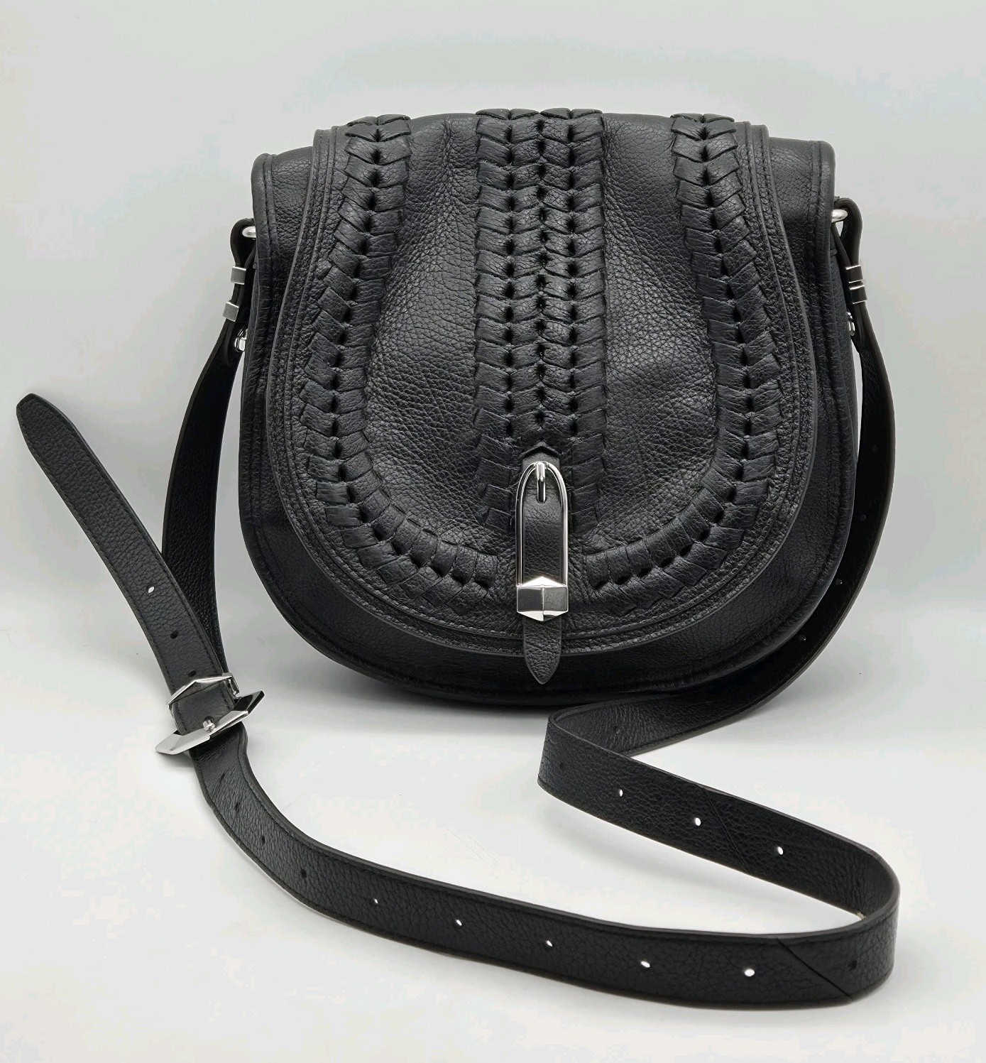 ORYANY Amanda Purse Saddle Bag Black Italian Leather Adj Crossbody Strap A261524