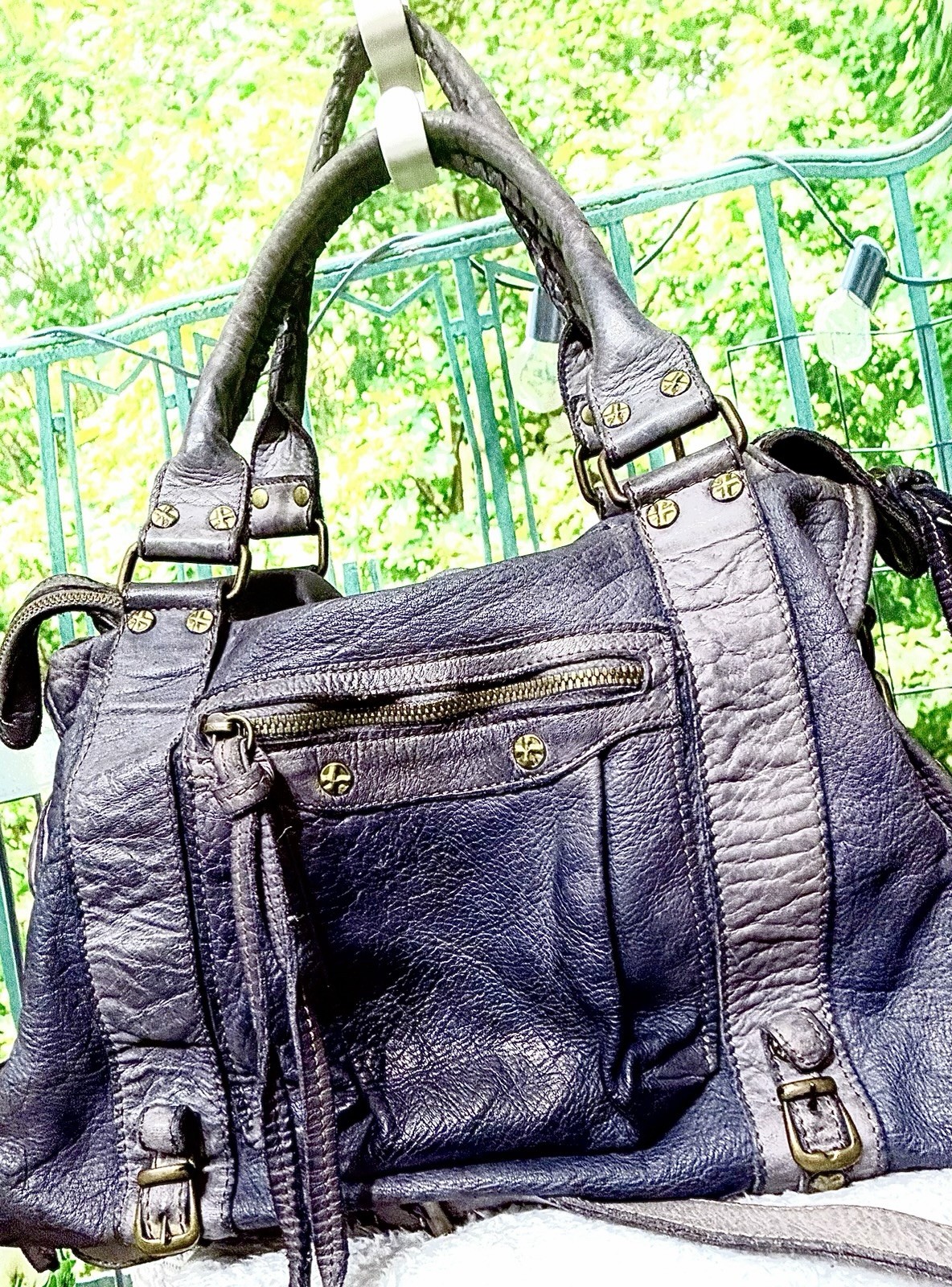 Isabella Fiore Slate Grey And Blue Soft Leather Hobo Bag