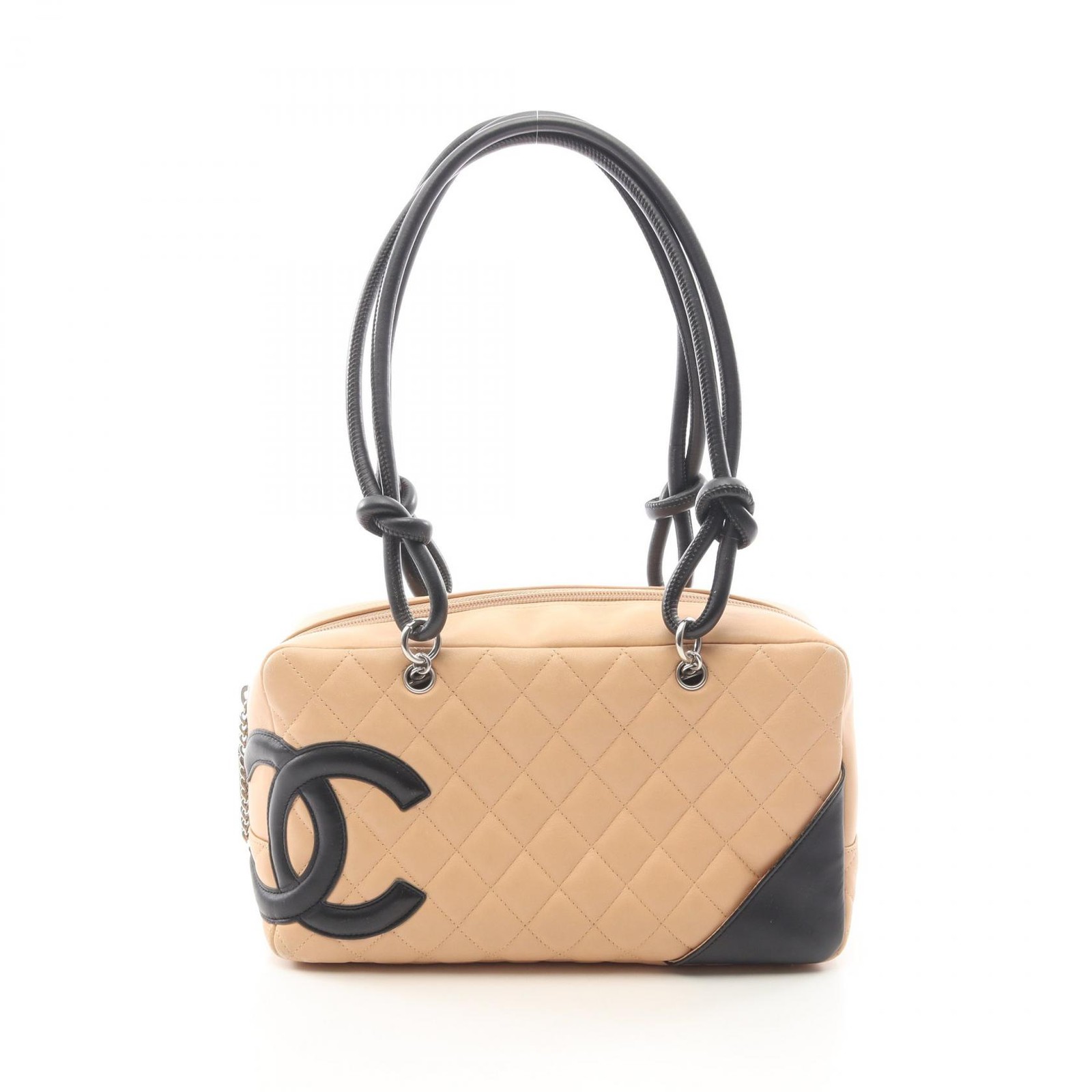 CHANEL Cambon line bowling Shoulder Bag A25171 leather Beige Black SHW Used