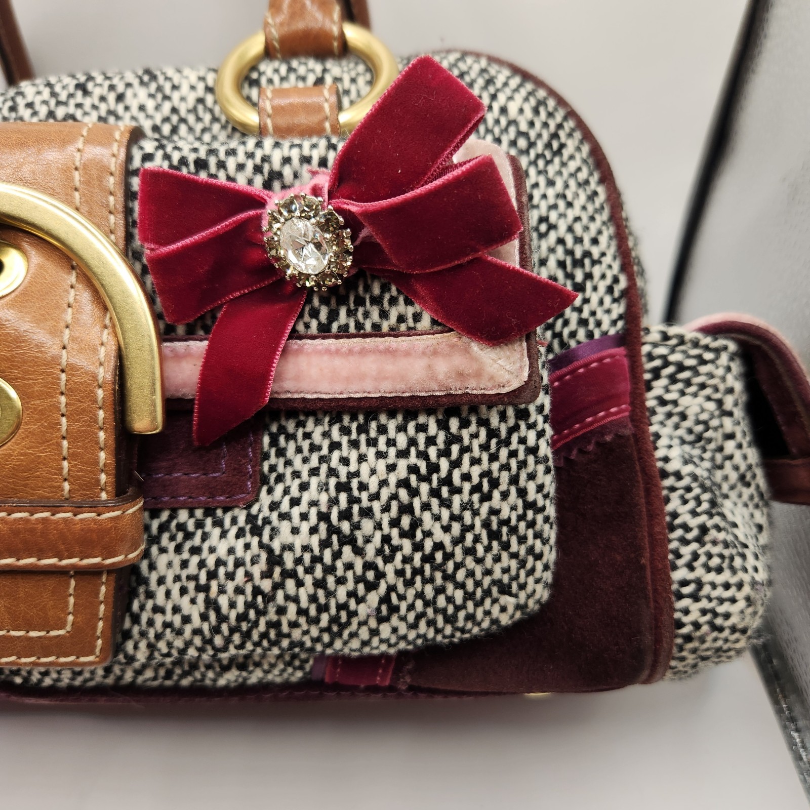 Vintage Coach Soho Tweed Satchel with Swarovski Bow Top Handle Bag 8F03