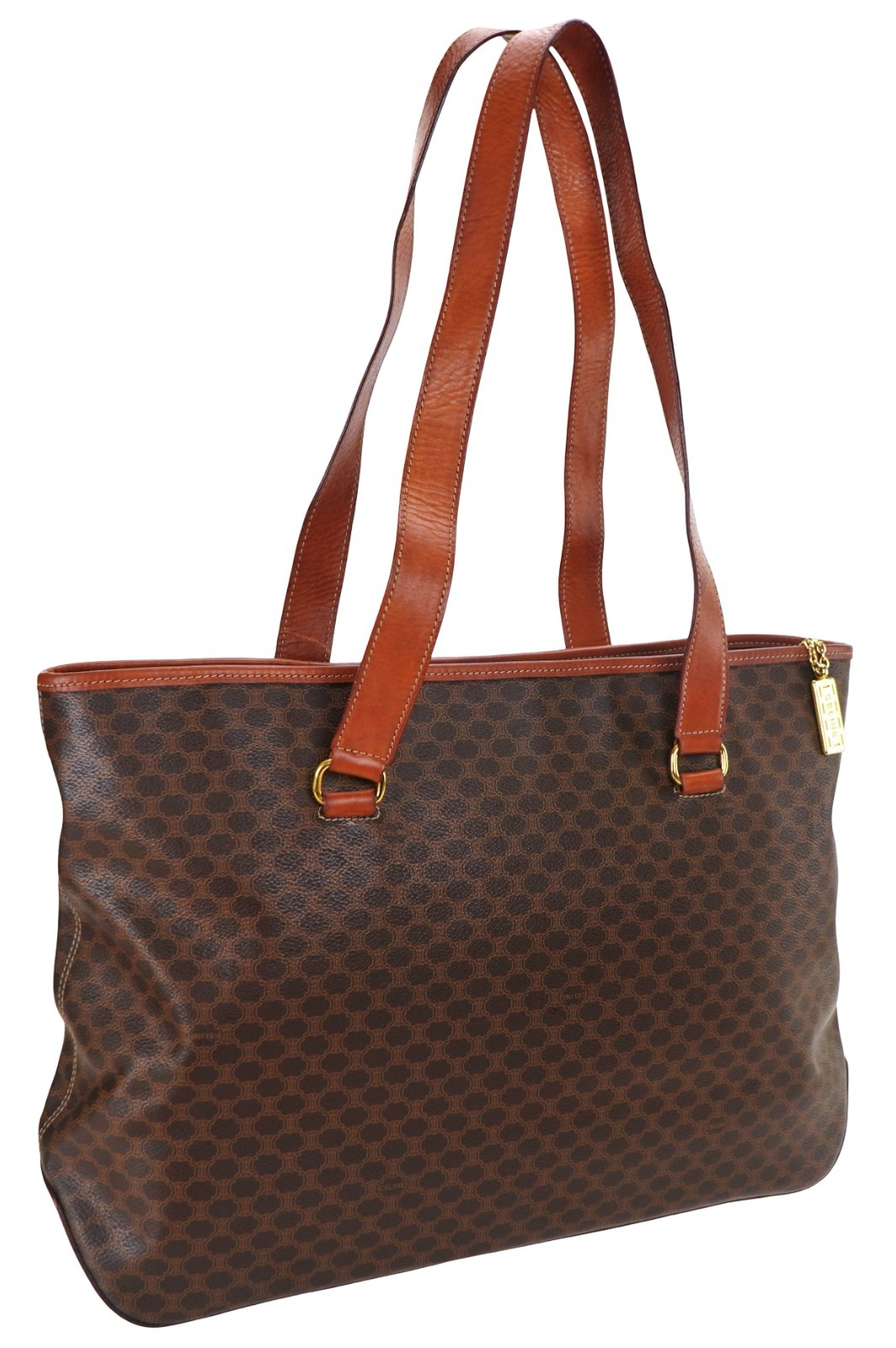 Authentic CELINE Classic Brown Triomphe Macadam Leather Shoulder Bag Italy