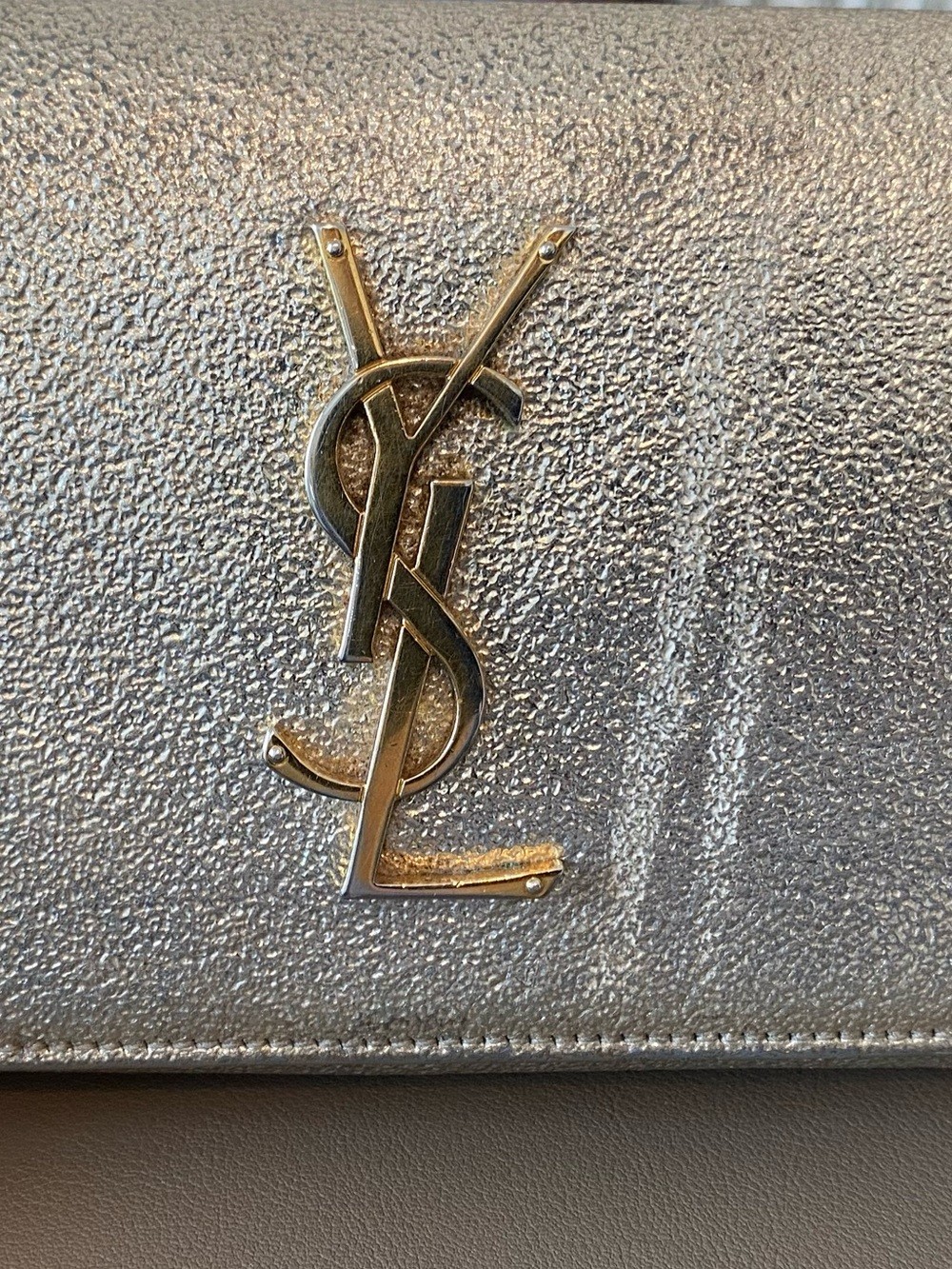 YSL Metallic Calfskin Cassandre Clutch Bag