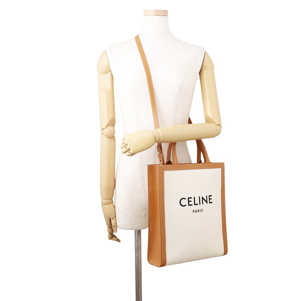 CELINE Vertical Cabas 2WAY Handbag Size Small Canvas/Leather Beige/Brown 192…