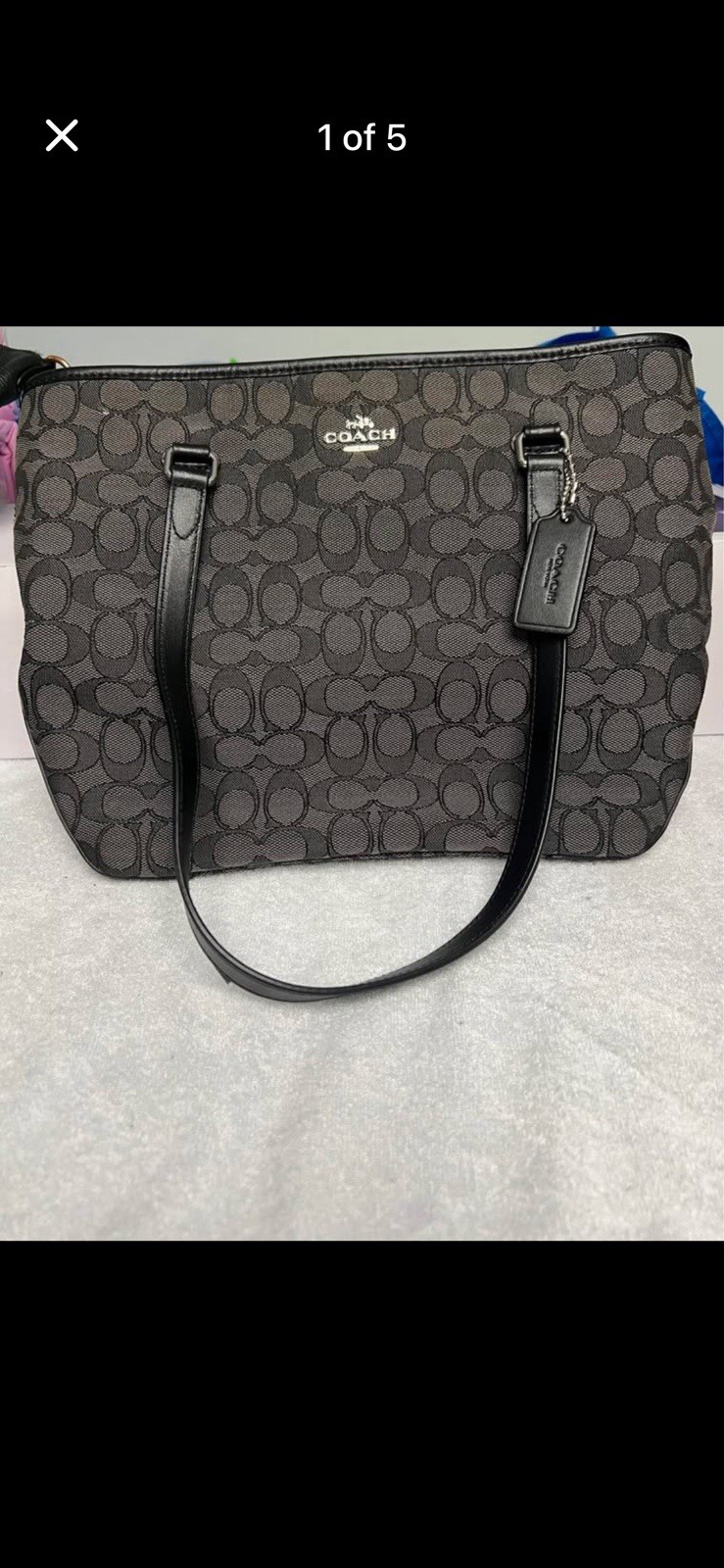 Coach Signature Jacquard Canvas/Leather Gray & Black Tote Bag