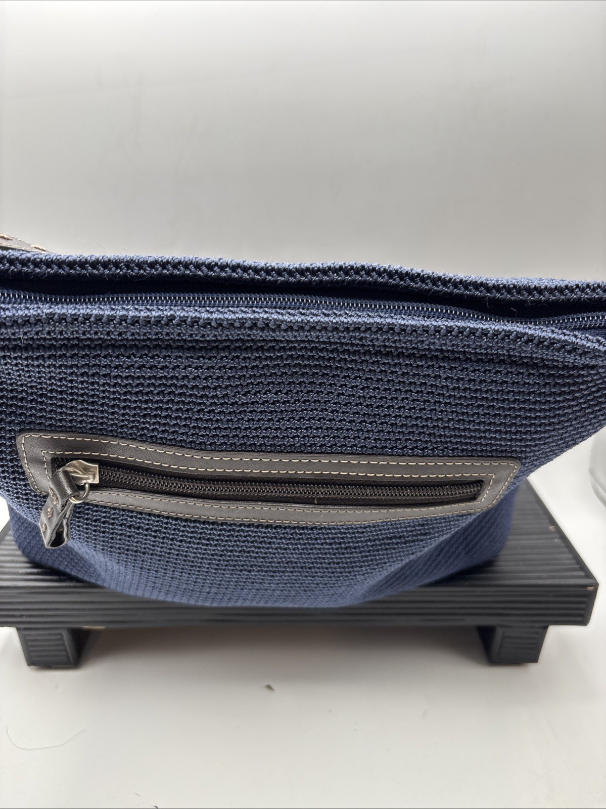 The SAK Handbag Purse Navy Blue Brown Trim and Single Strap 10 in Drop