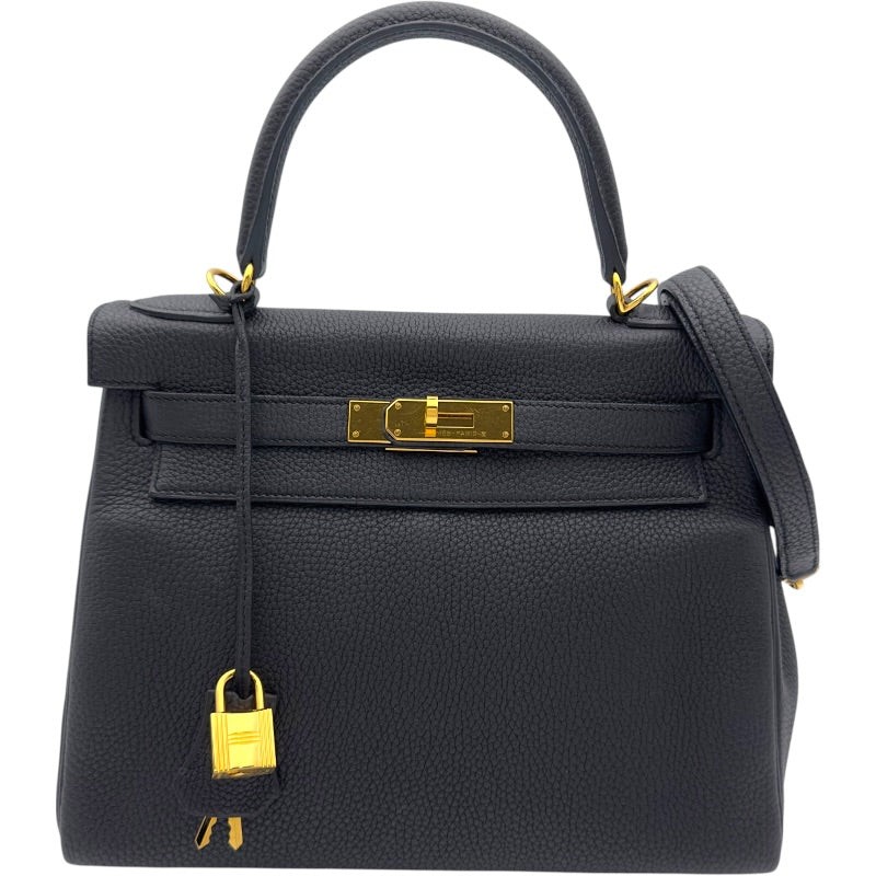 HERMES Kelly 28 Black Togo Leather Handbag #OKB276