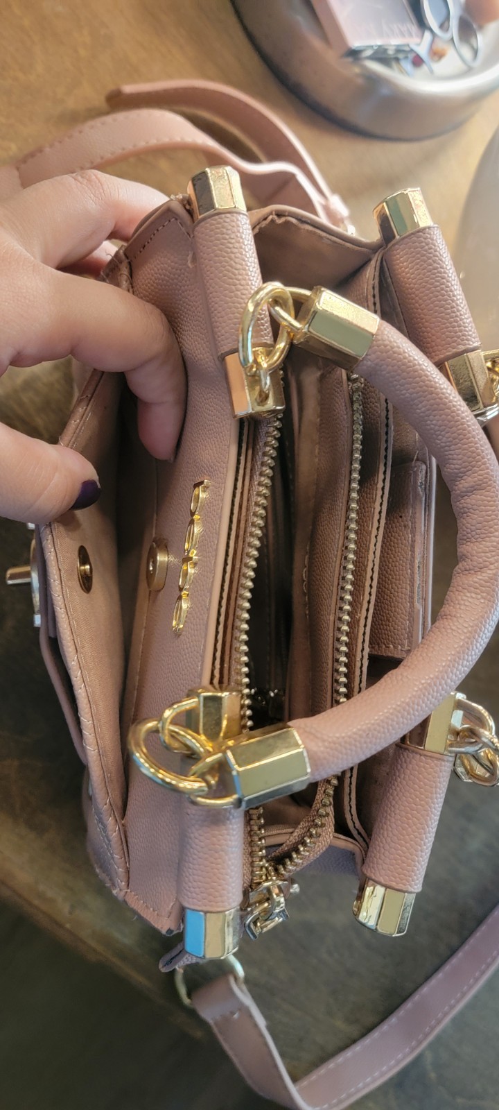 bebe Pink Quilted Satchel Top Handle Bag Gold Hardware Zip Detachable Strap