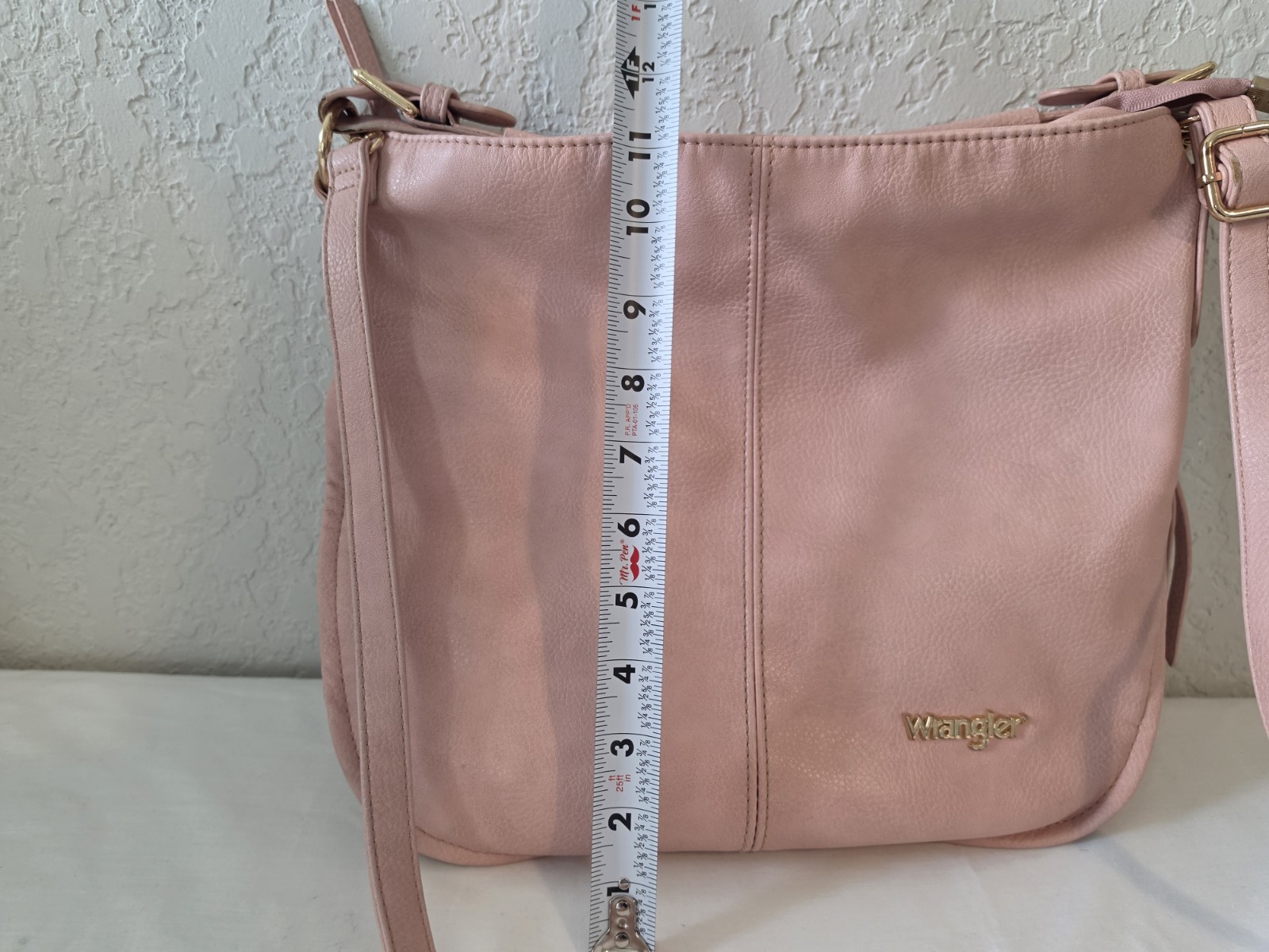 Wrangler Blush Pink Crossbody Purse Shoulder Bag Faux Leather Gold Logo Western