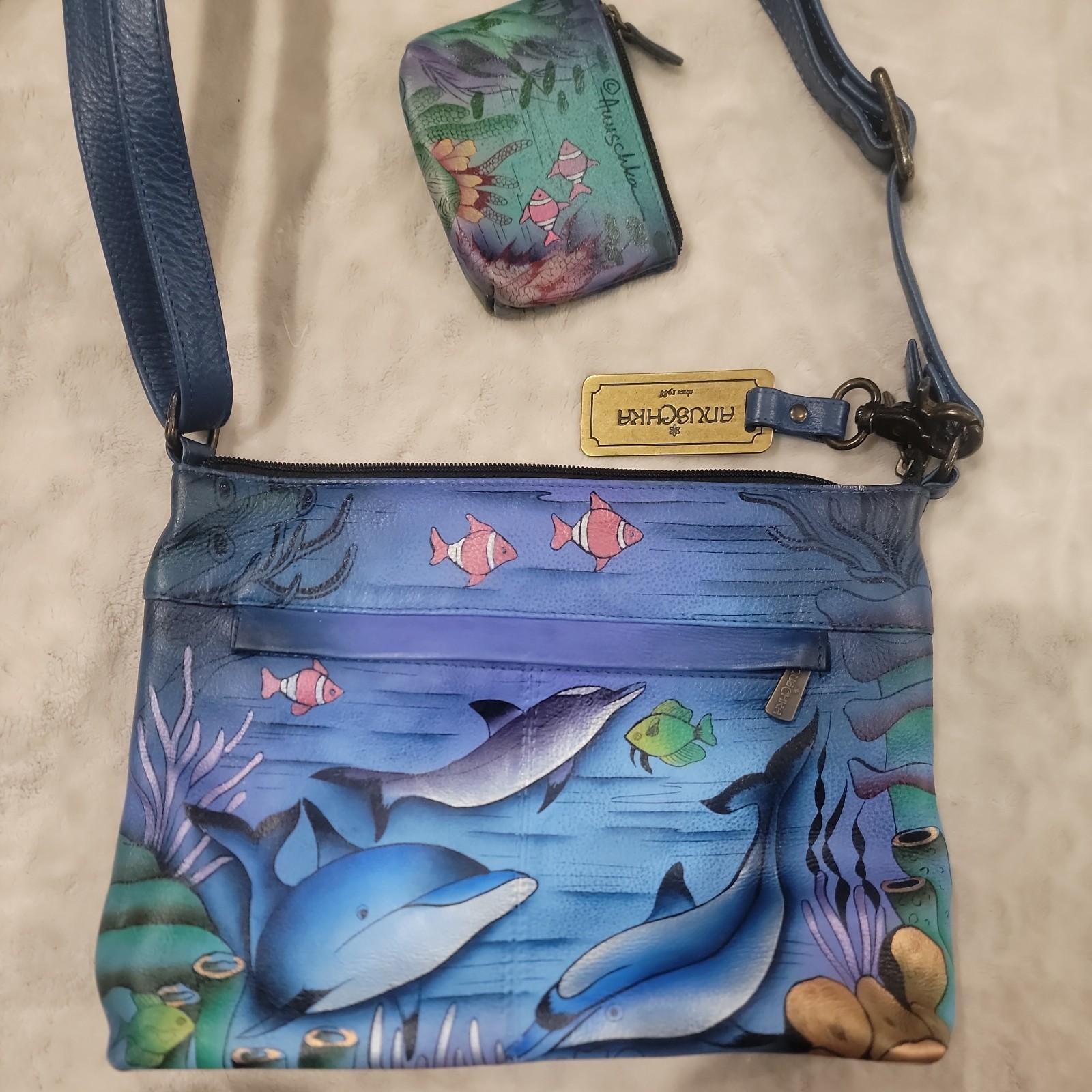 Dolphin HANDBAG BUNDLE ANUSCHKA HAND PAINTED HAND MADE. Read description!