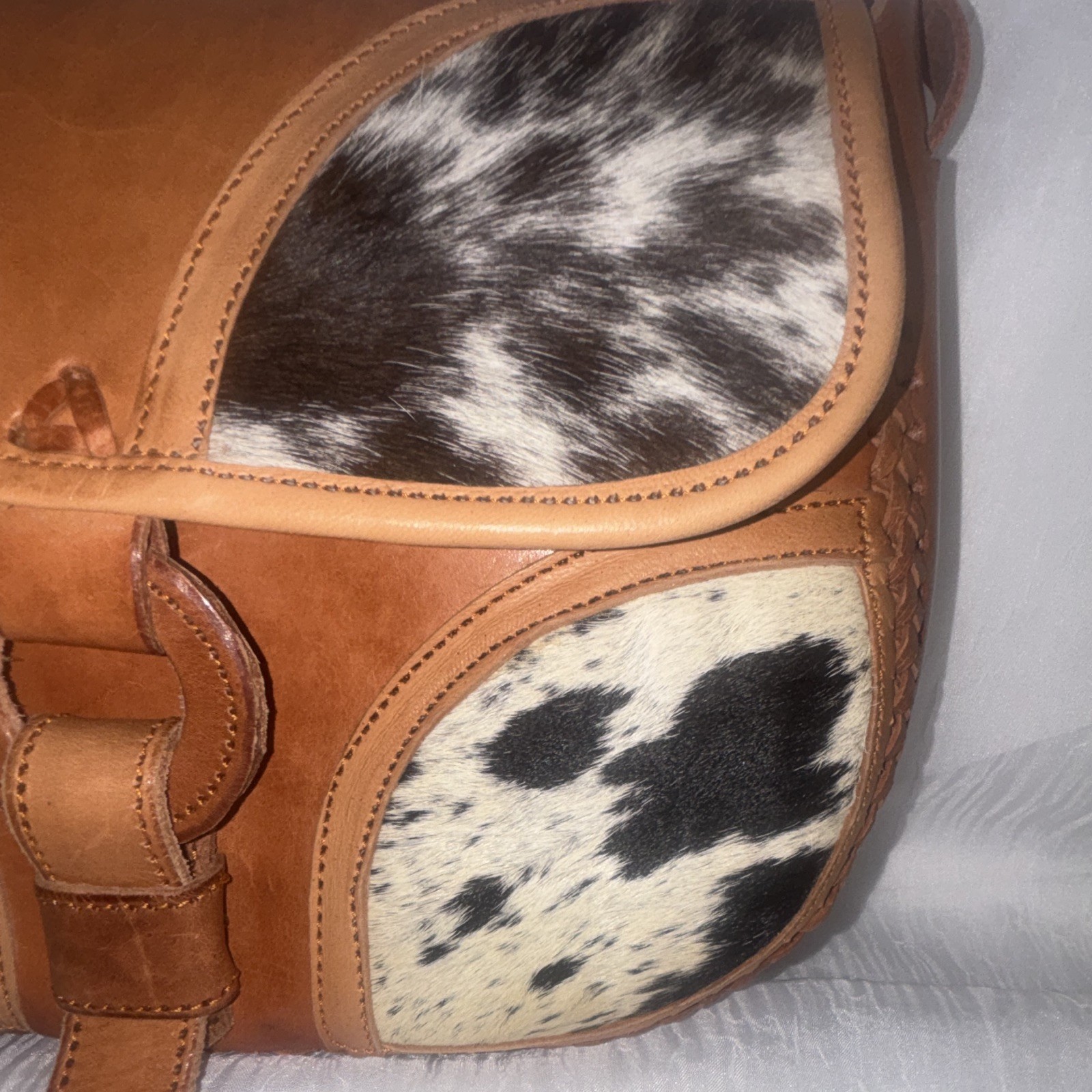 Brown Western Genuine Leather/Hair Saddle Crossbody Bag Buckle Adjustable Strap