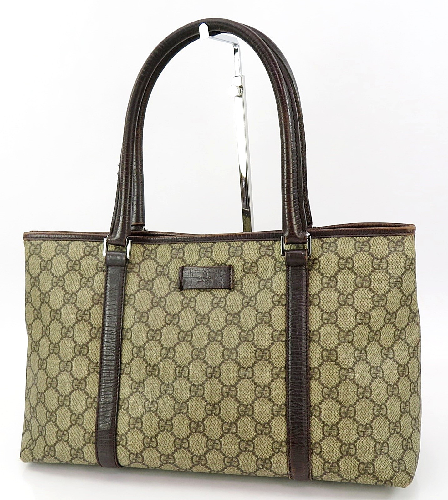 Authentic GUCCI Brown GG PVC Canvas Supreme and Leather Tote Bag Purse #63476