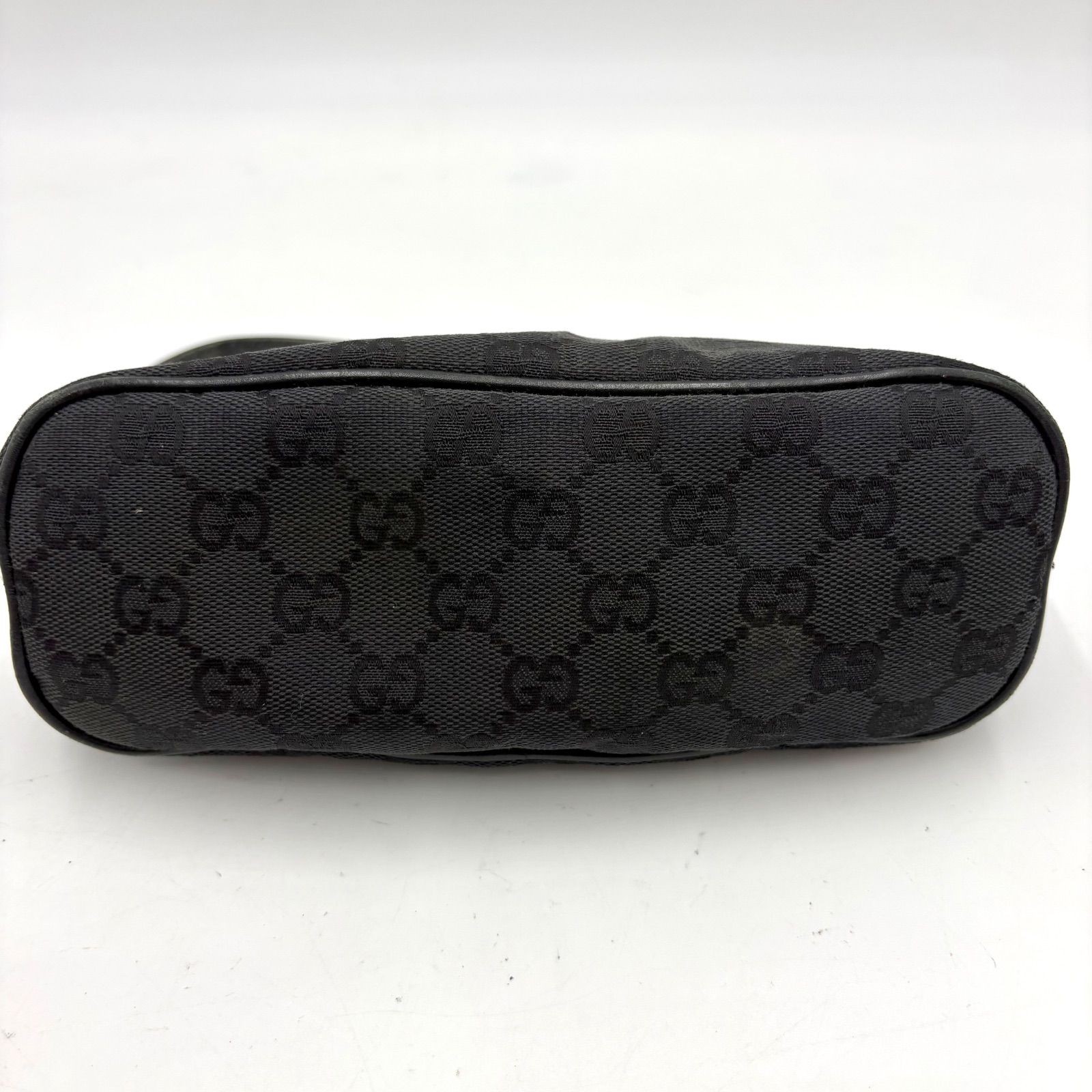 Auth GUCCI GG Canvas SV Plate Accessory Pouch Handbag Black 039 1103 2Y9577