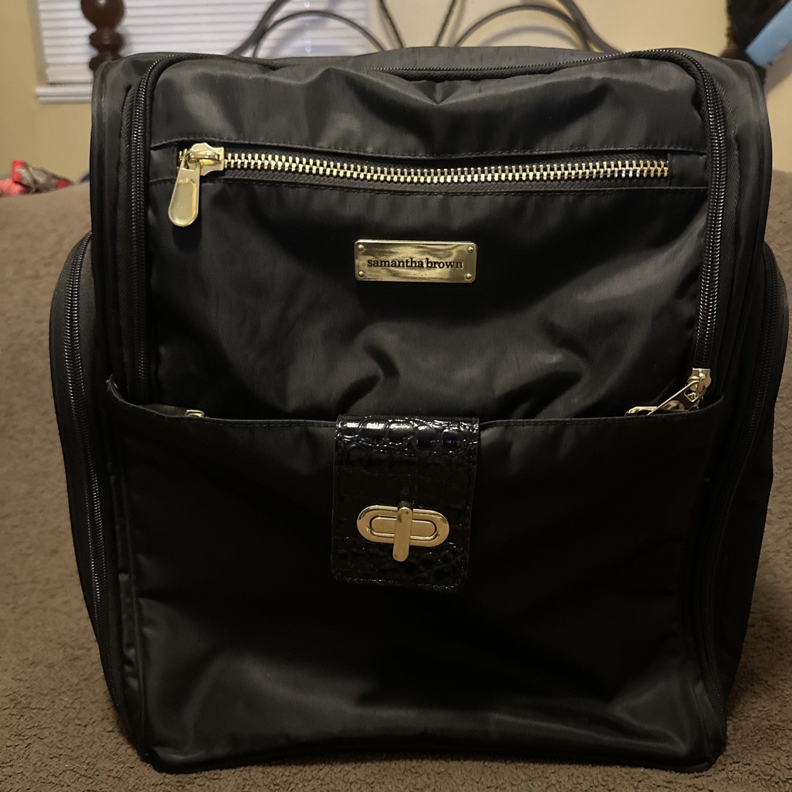 Samantha Brown Burgundy Nylon Travel Backpack Laptop Bag Croc Accent