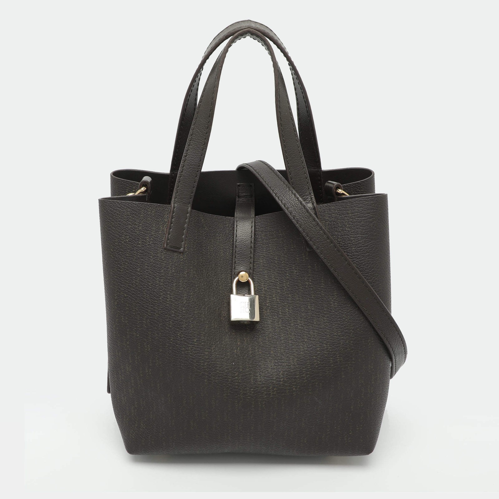 CH Carolina Herrera Matryoshka Locked Small Black Monogram Coated Canvas Tote