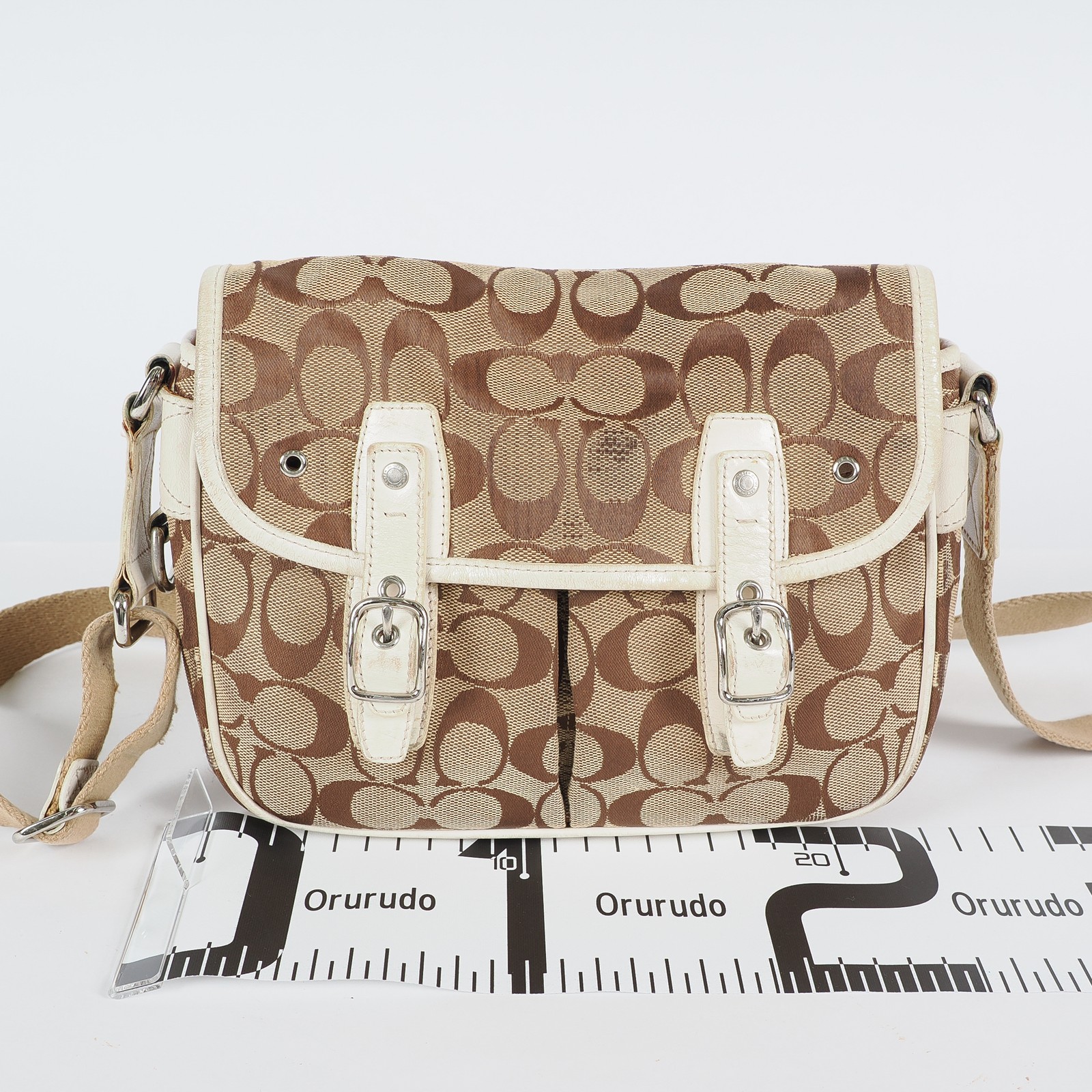 Authentic Coach Signature Mini Field Shoulder Bag Crossbody Canvas x Leather 77