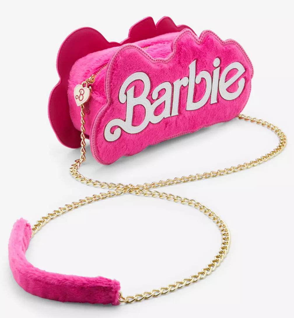 BARBIE Doll “The Movie” Crossbody Fuzzy HOT PINK Gold Chain/Charm Bag Purse NEW