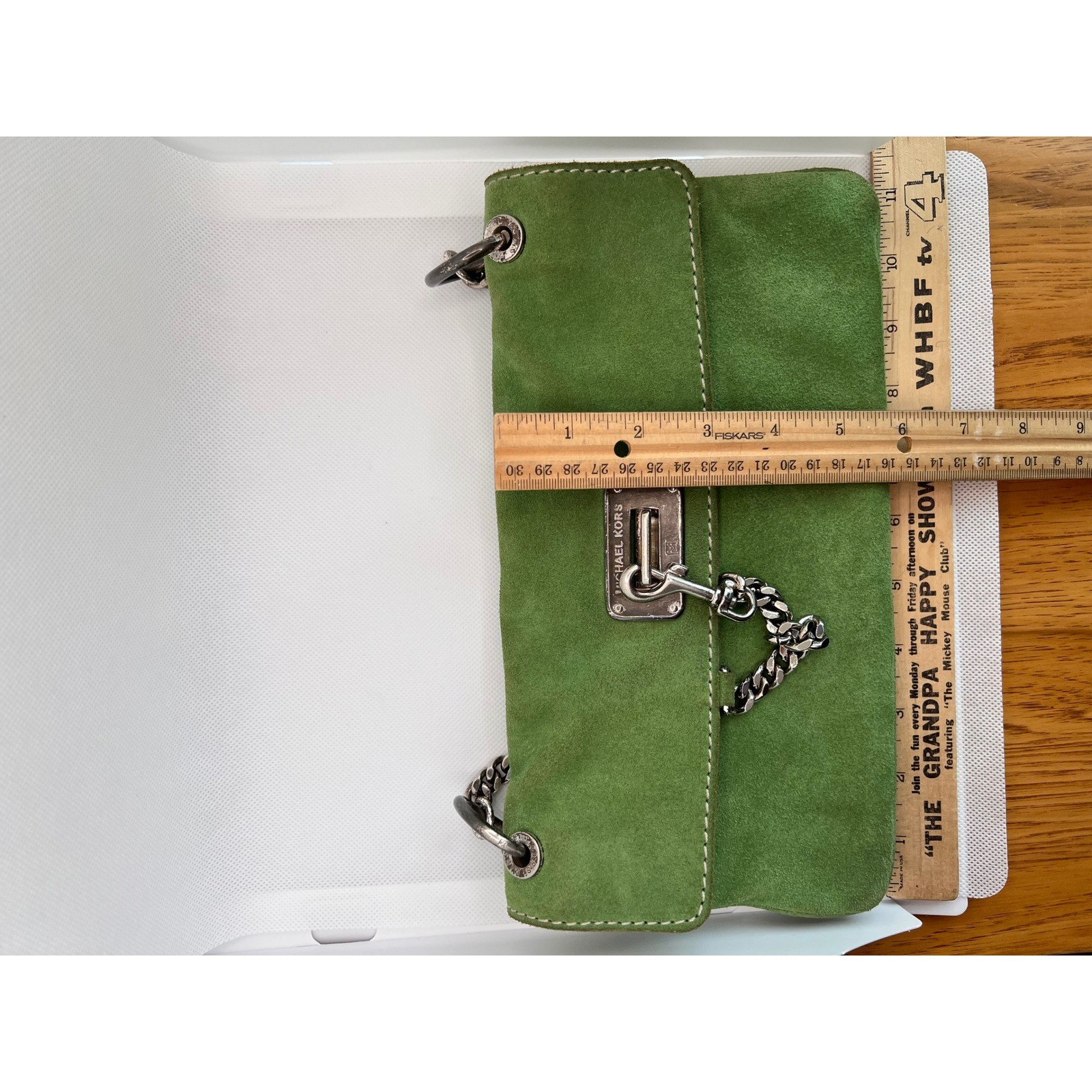 Michael Kors Shoulder Bag Womens Small Green Good Suede Chain Turn Lock