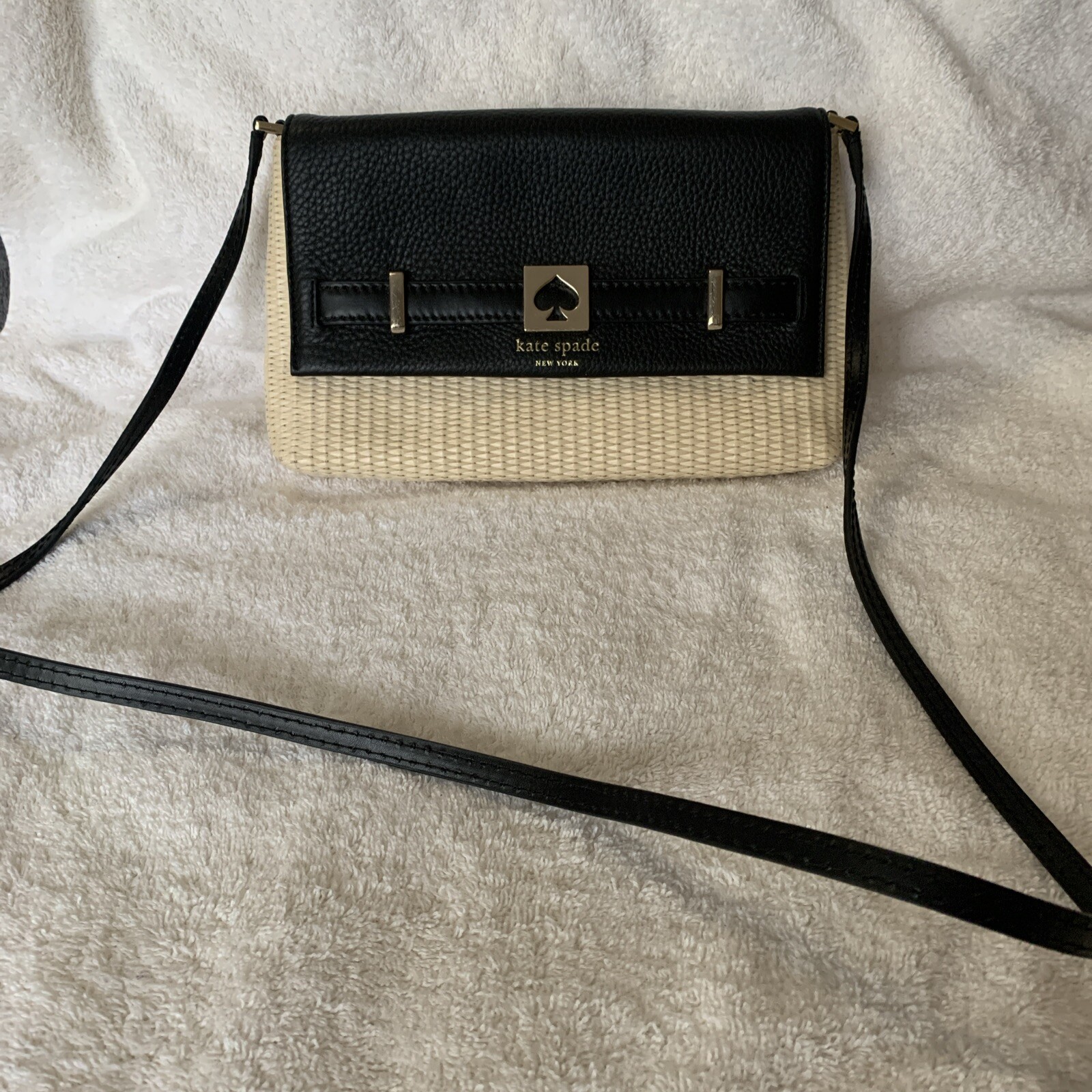 KATE SPADE Houston Street Loula Straw Leather Luxury Designer Crossbody Bag EUC