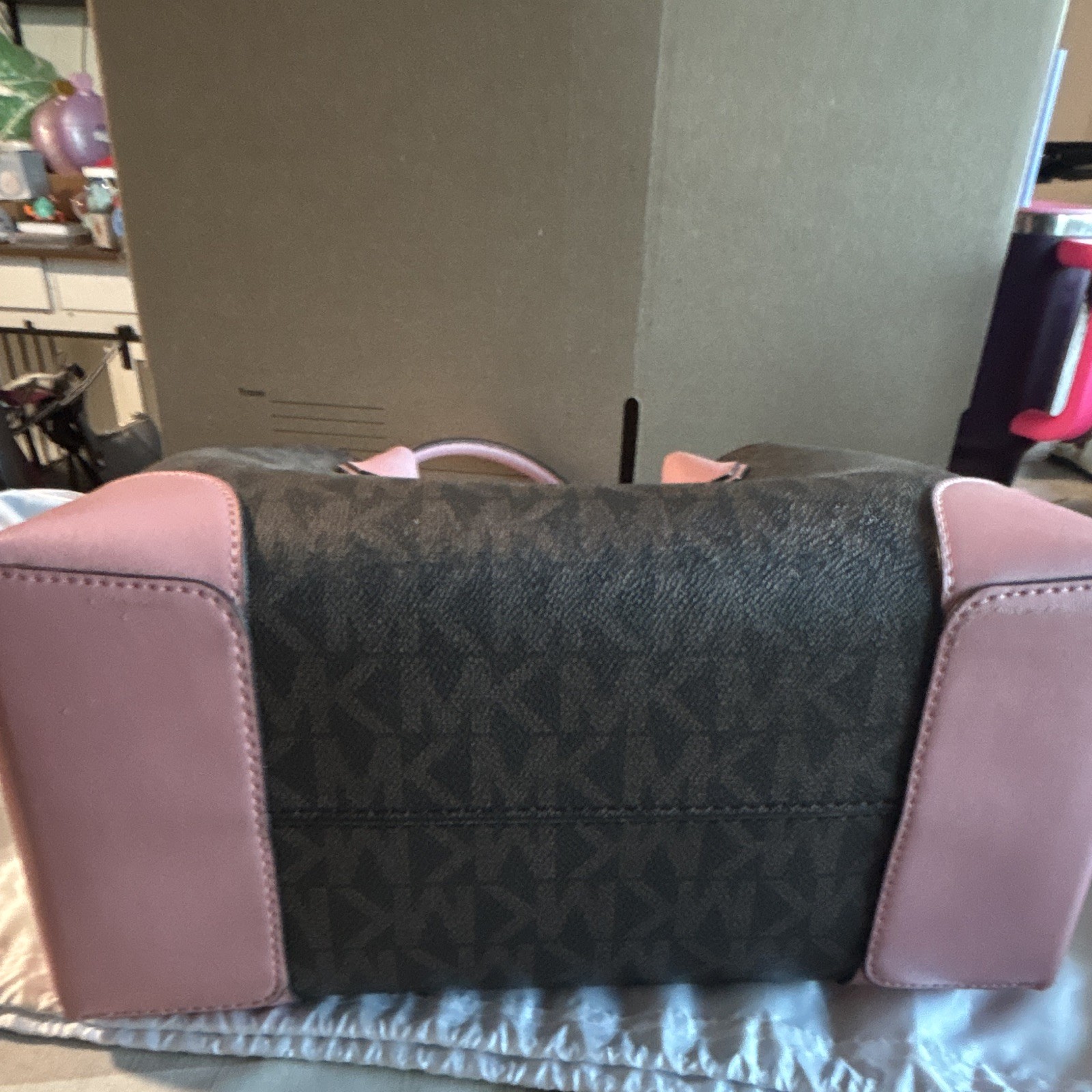 Michael Kors Brown/Pink Logo Satchel Top Handle Zip Magnetic Detachable Strap