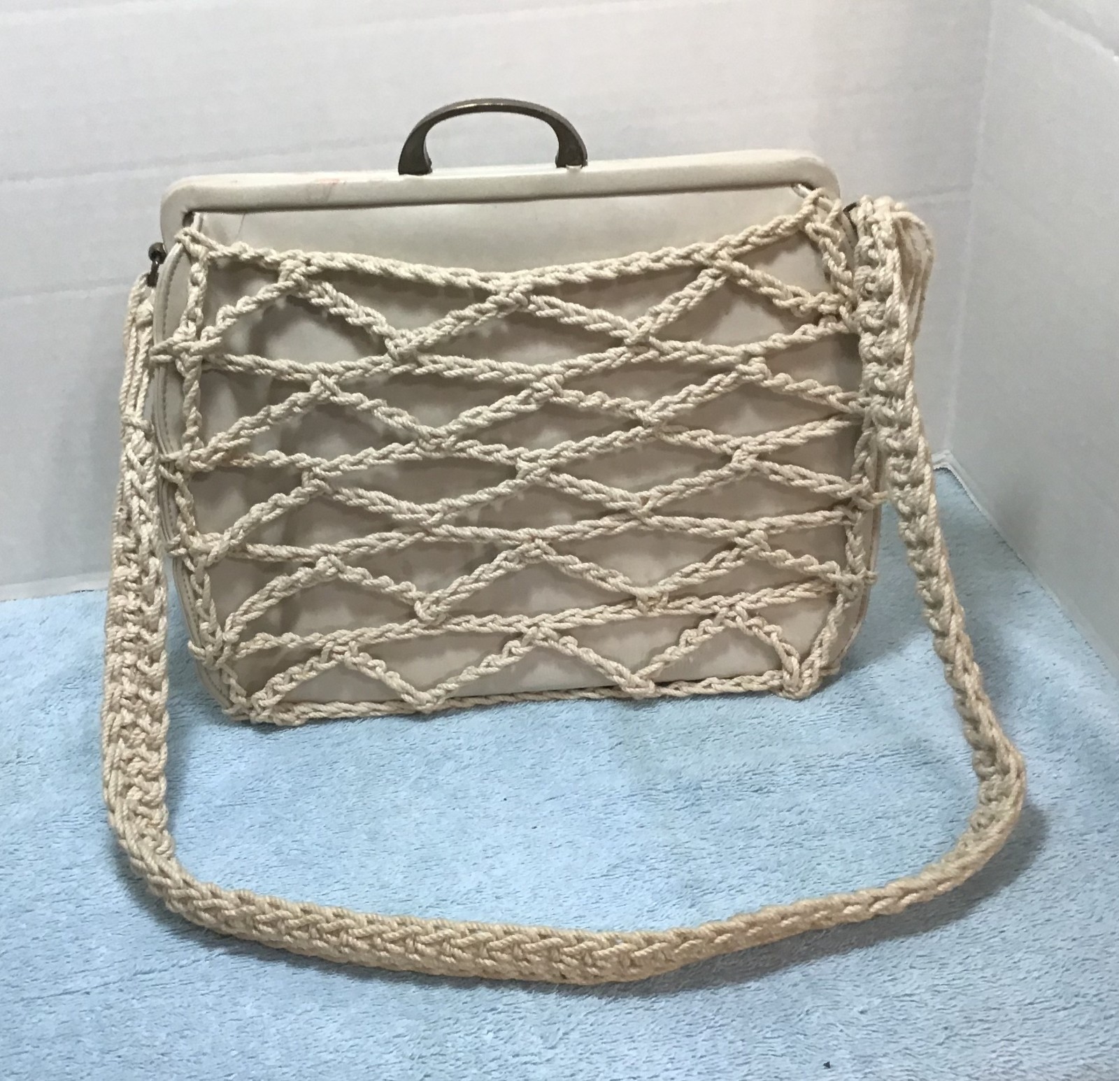 Woman’s Theodor’ California Macrame Design Cream Open Weave Leather Black Lining