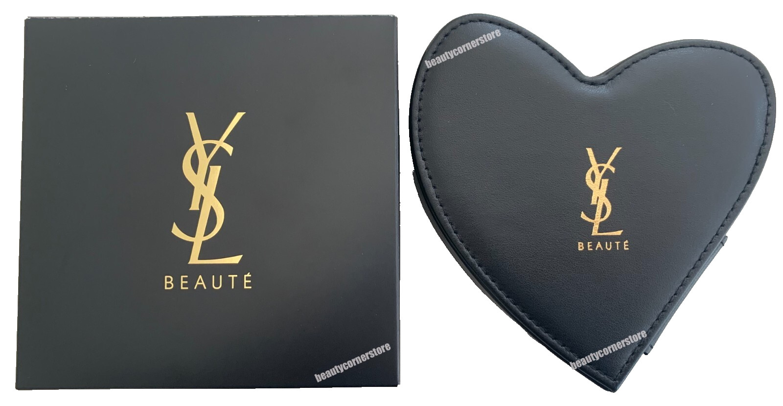 YSL Beaute Heart Vanity Case black faux leather Jewelry Box travel Organizer NIB