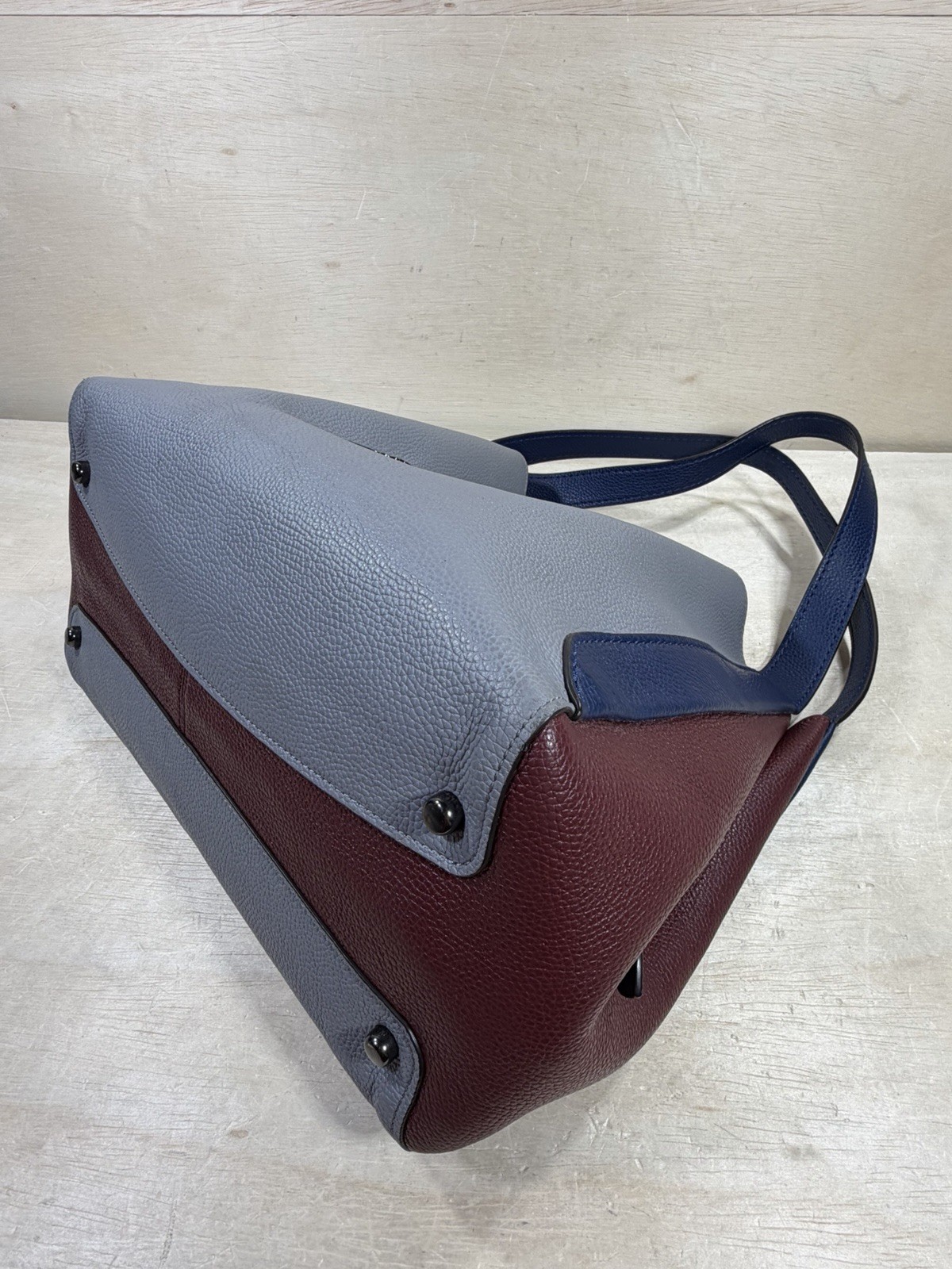 Coach 76088 Hadley Hobo Color-block Soft Pebbled Leather Shoulder Bag Grey Blue