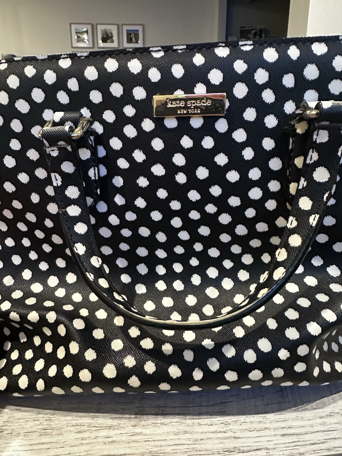 Kate Spade Handbag Purse Black White Polka Dot Pattern