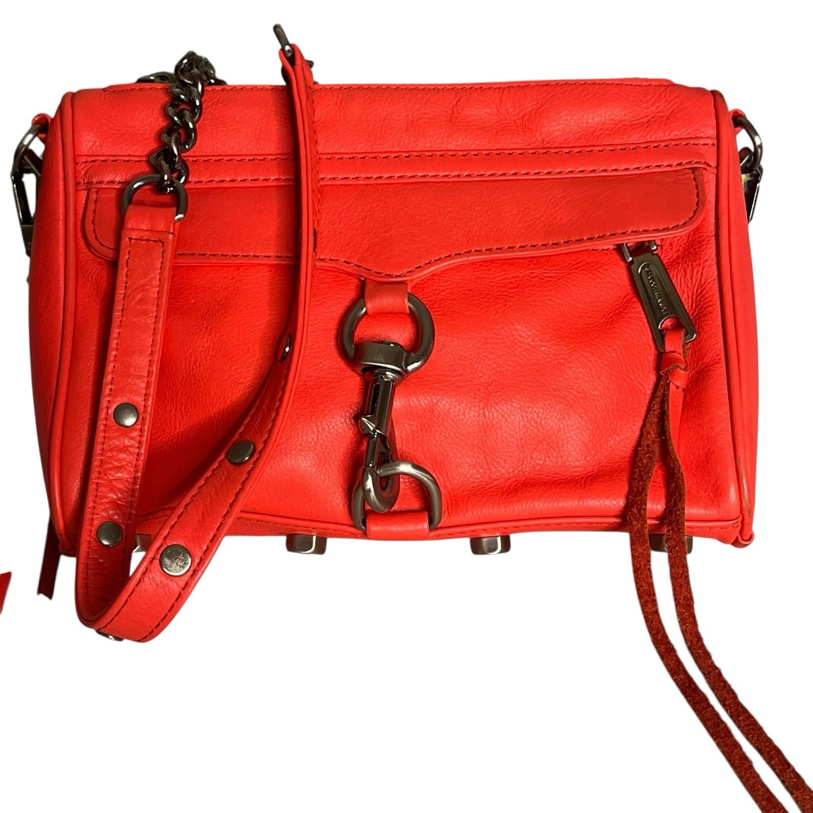 Rebecca Minkoff Leather Mini Mac Clutch Crossbody Bag Convertible Tomato Red