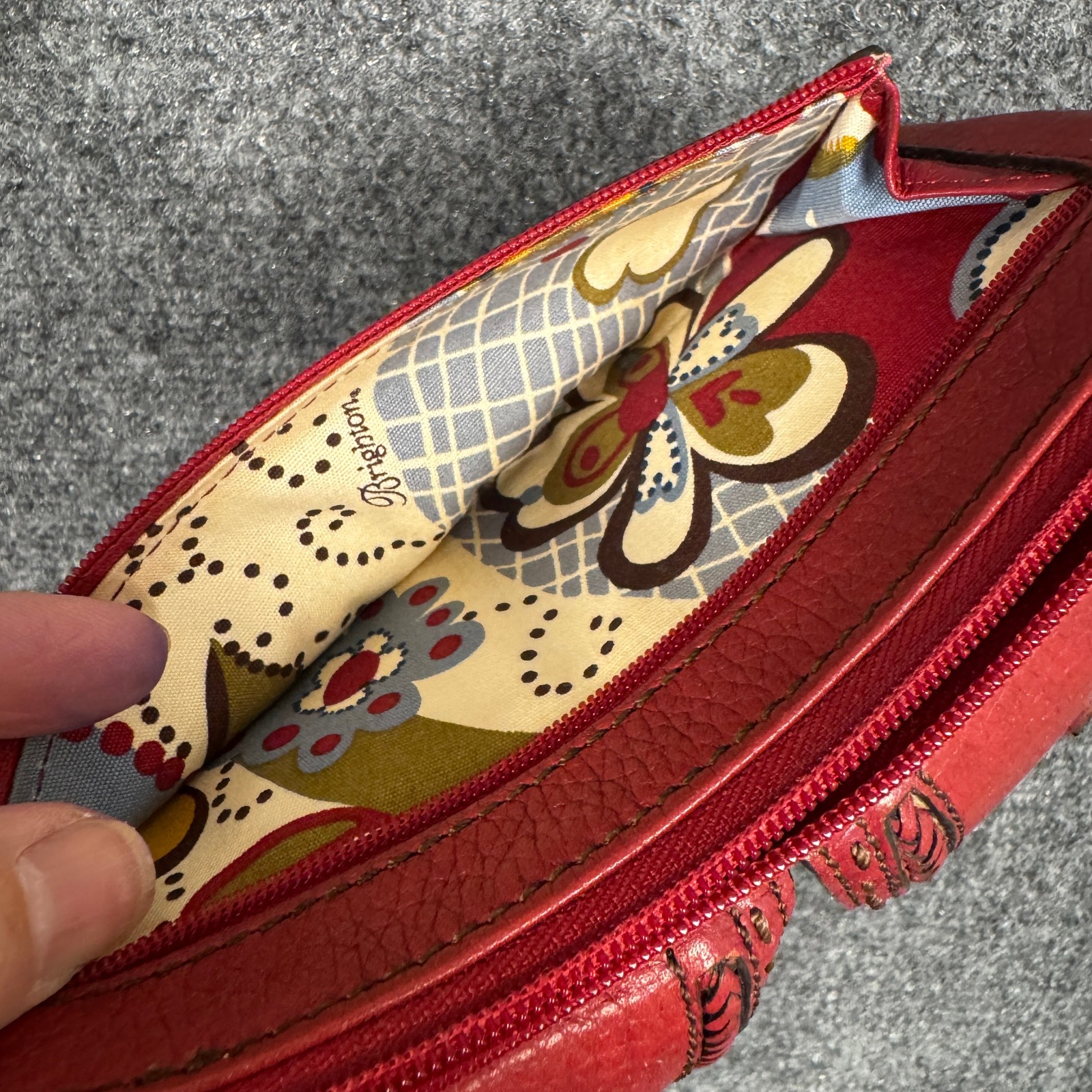 Brighton Vintage Red Leather Wristler Wallet Twin Pocket Silver Concho Organizer