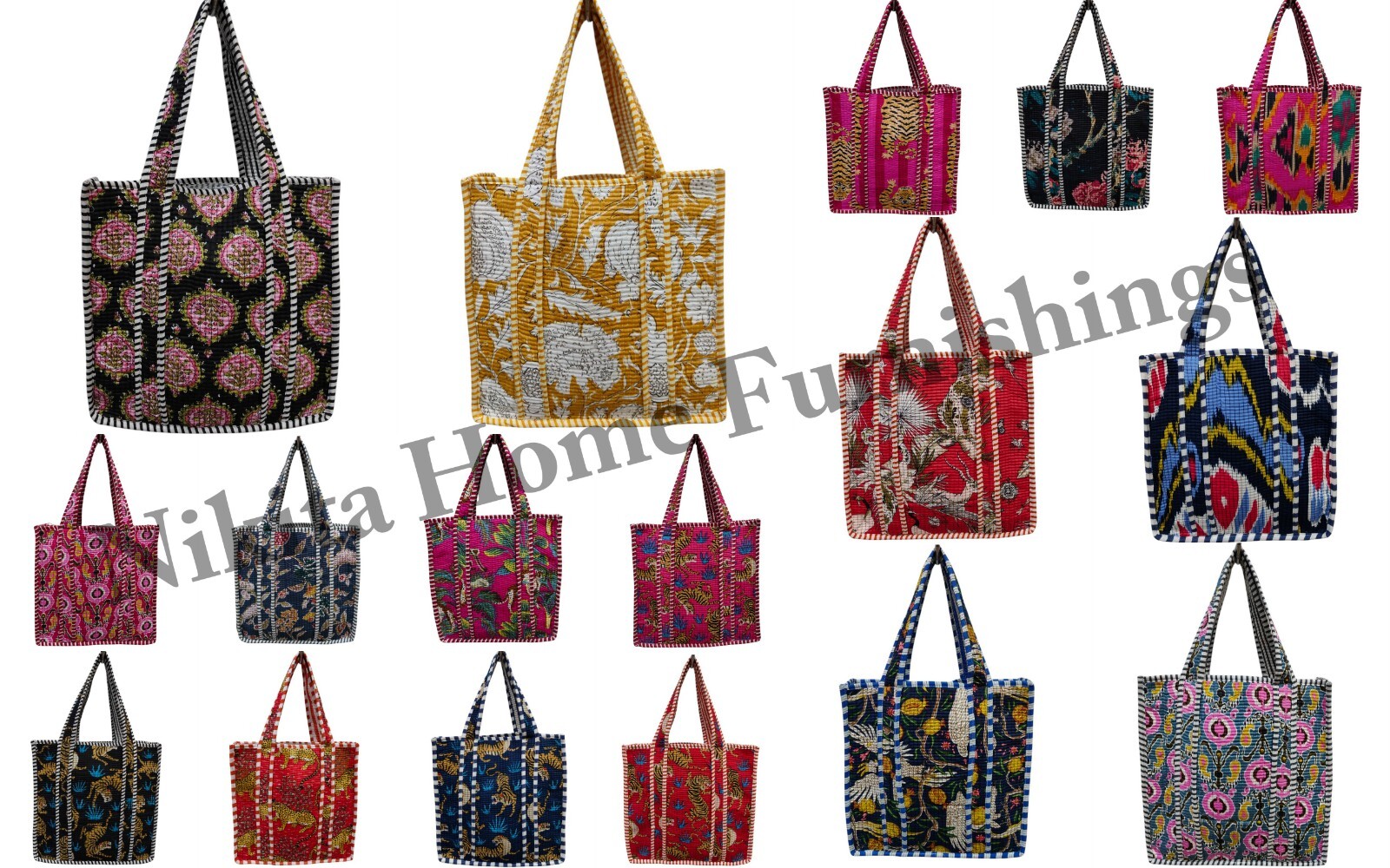 10Pc Bag Cotton Quilted Bag Handmade Bag Quilted Shoulder Bag Carry Shopping Bag