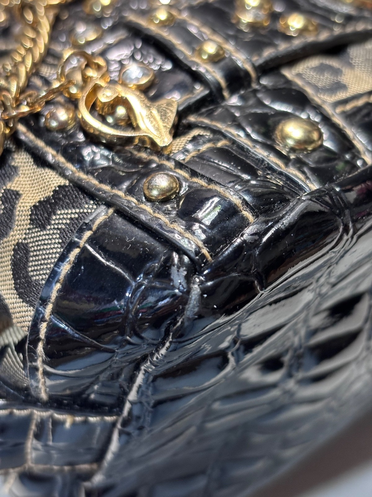 Authentic Baby Phat Feline Leopard Print Satchel Bag Y2K Cat Charm Purse