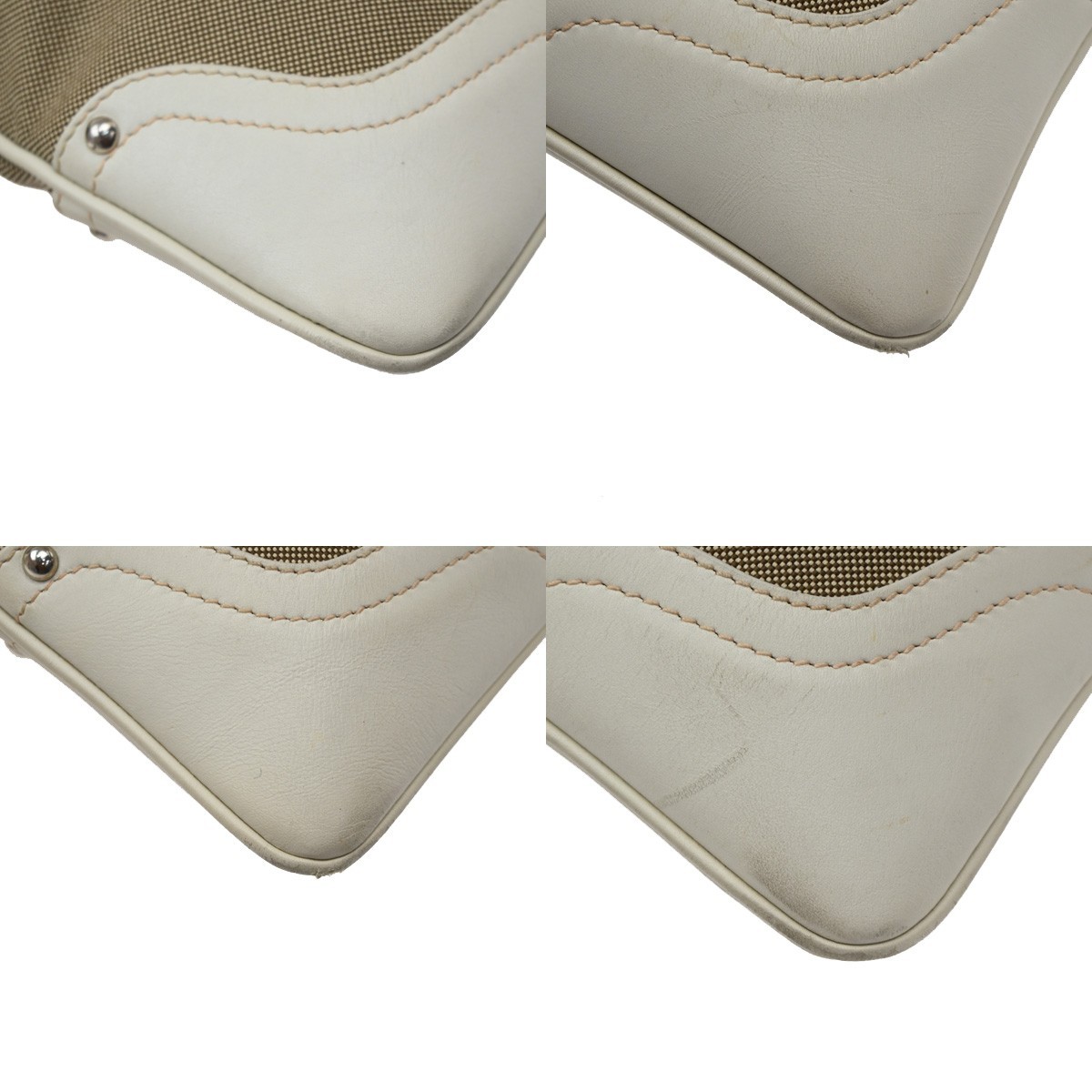 PRADA MILANO Logo Jacquard Shoulder Bag Leather Canvas Beige Brown 85KD634