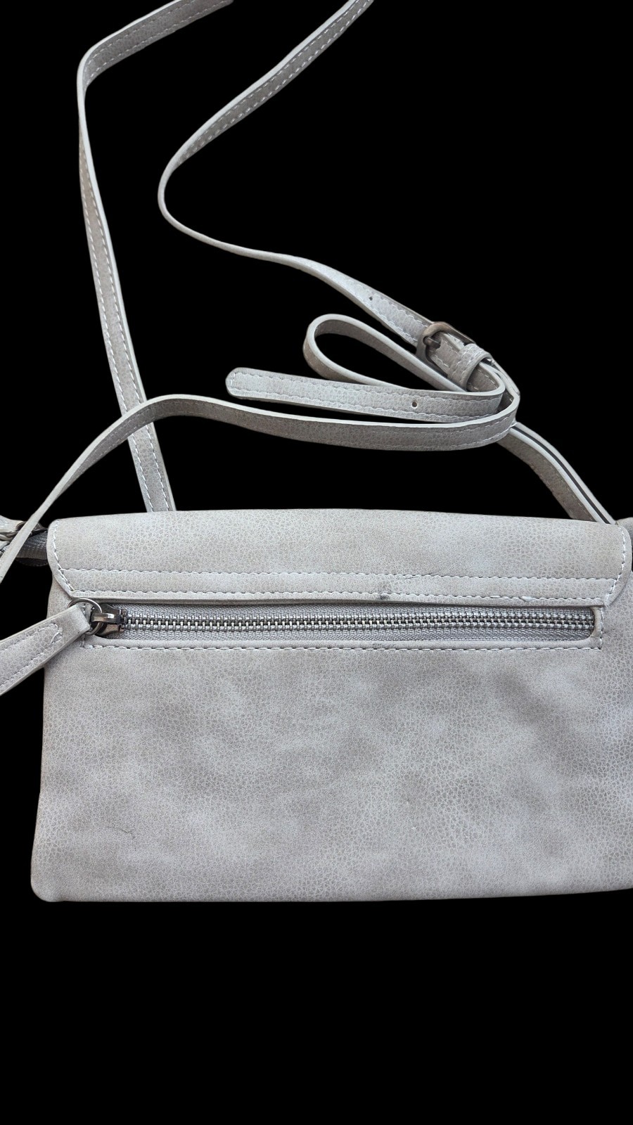 Joy Susan Gray Crossbody Bag Zipper Accents Polka Dot Lining