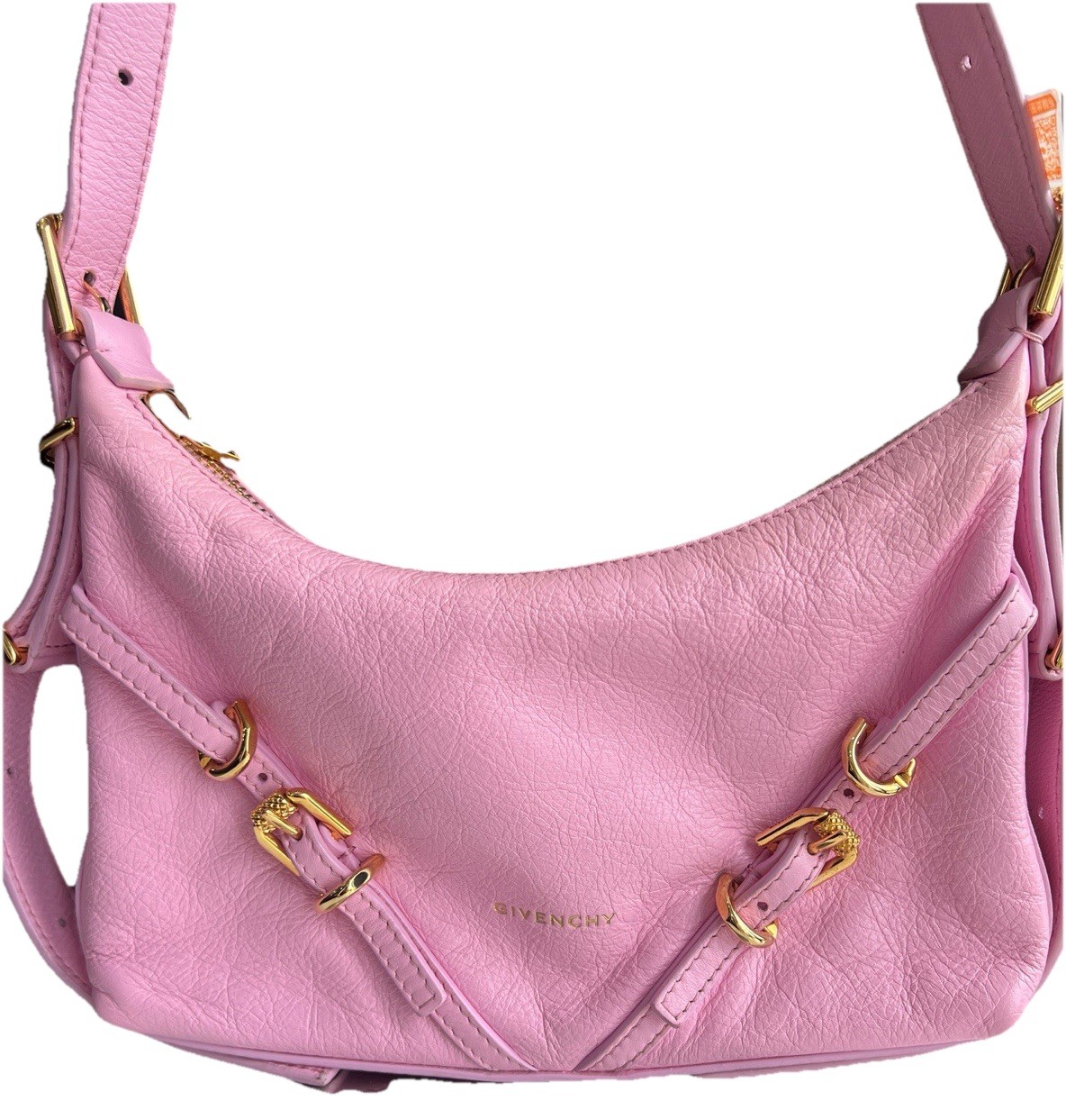 Authentic Givenchy Voyou Pink Crinkled Leather Biker Style Shoulder Bag
