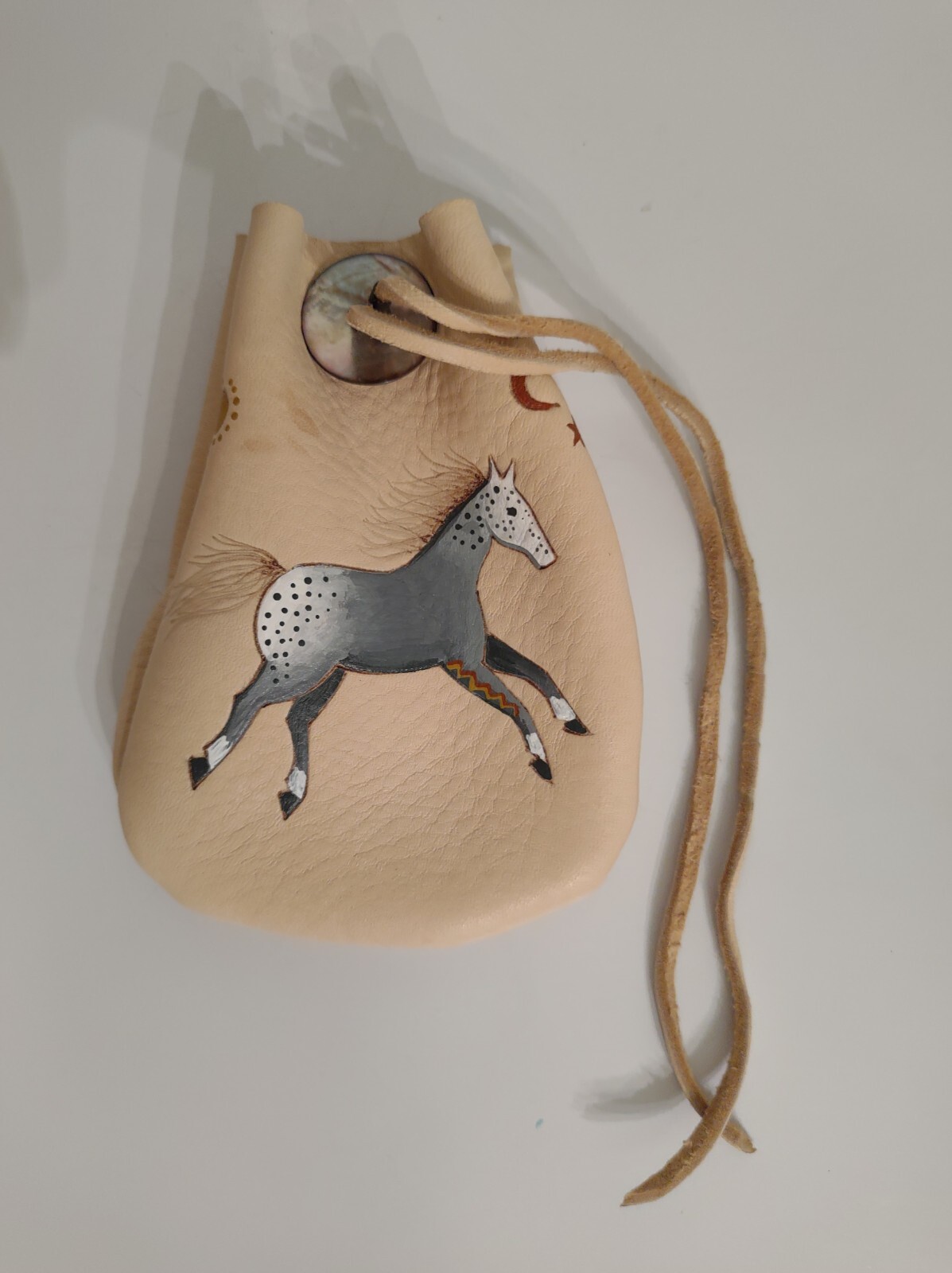 New Three Arrows Painted Pony Leather Drawstring Pouch w Belt Loop Deerskin