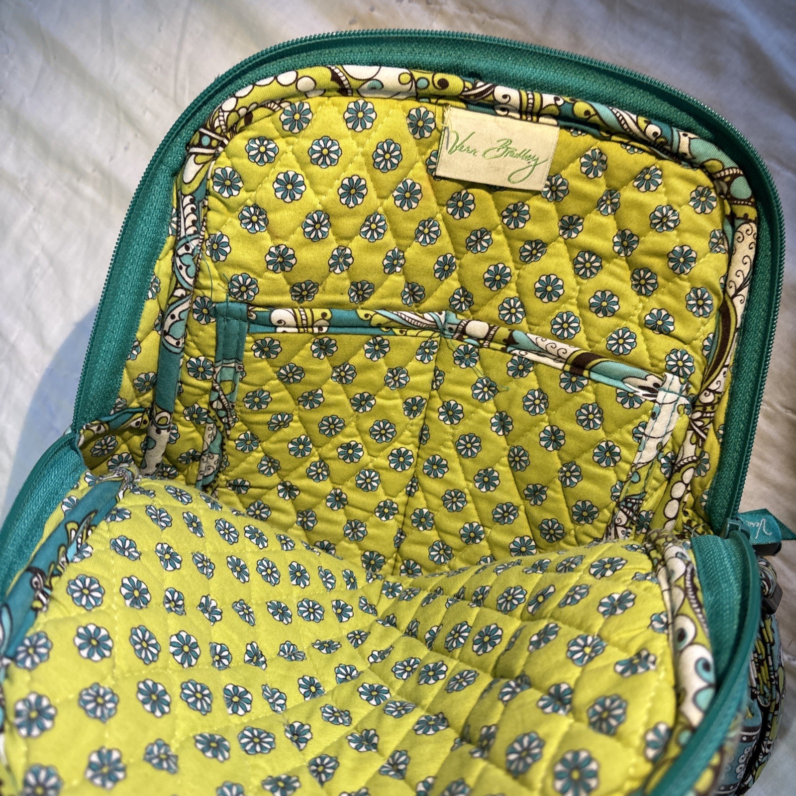 Vera Bradley Lime’s Up Small Backpack Quilted Cotton Teal Green Floral Mini