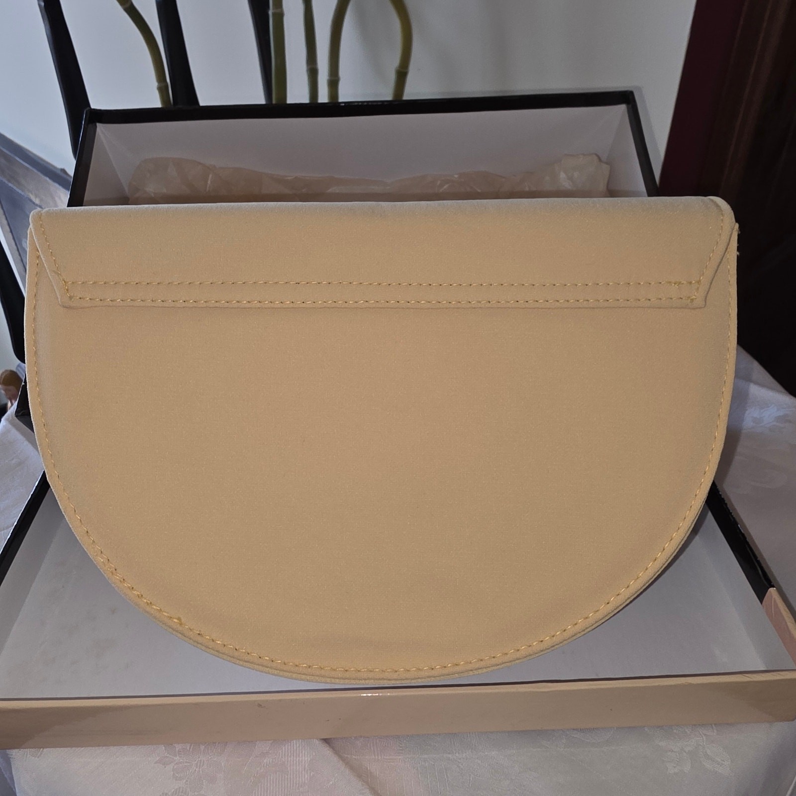 NWT Champagne Italy, yellow, half circle purse with gems