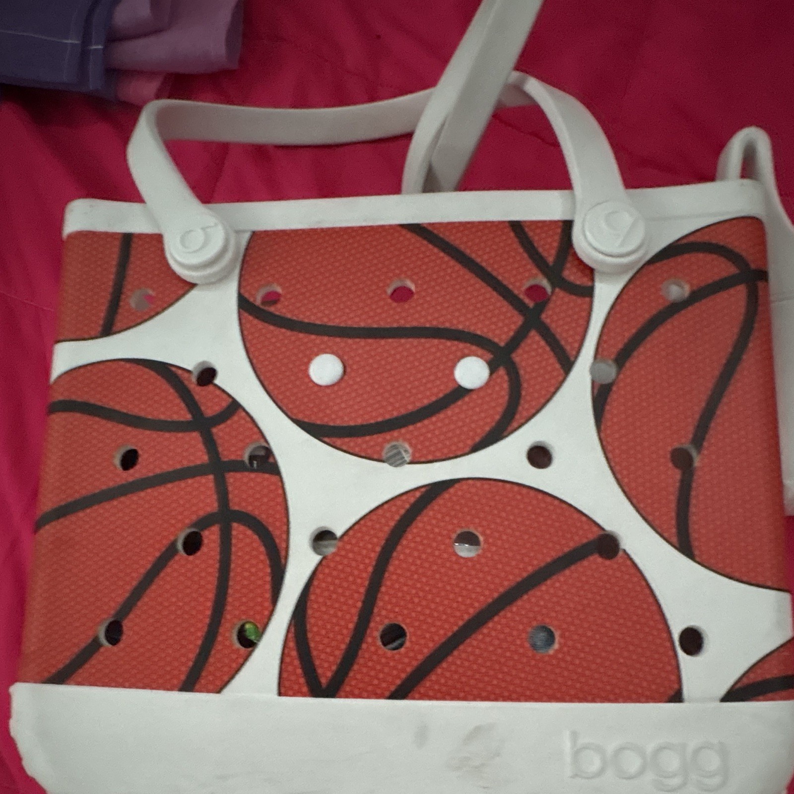 Bogg Basketball Print Tote Bag Orange/White/Black with White Double Handles