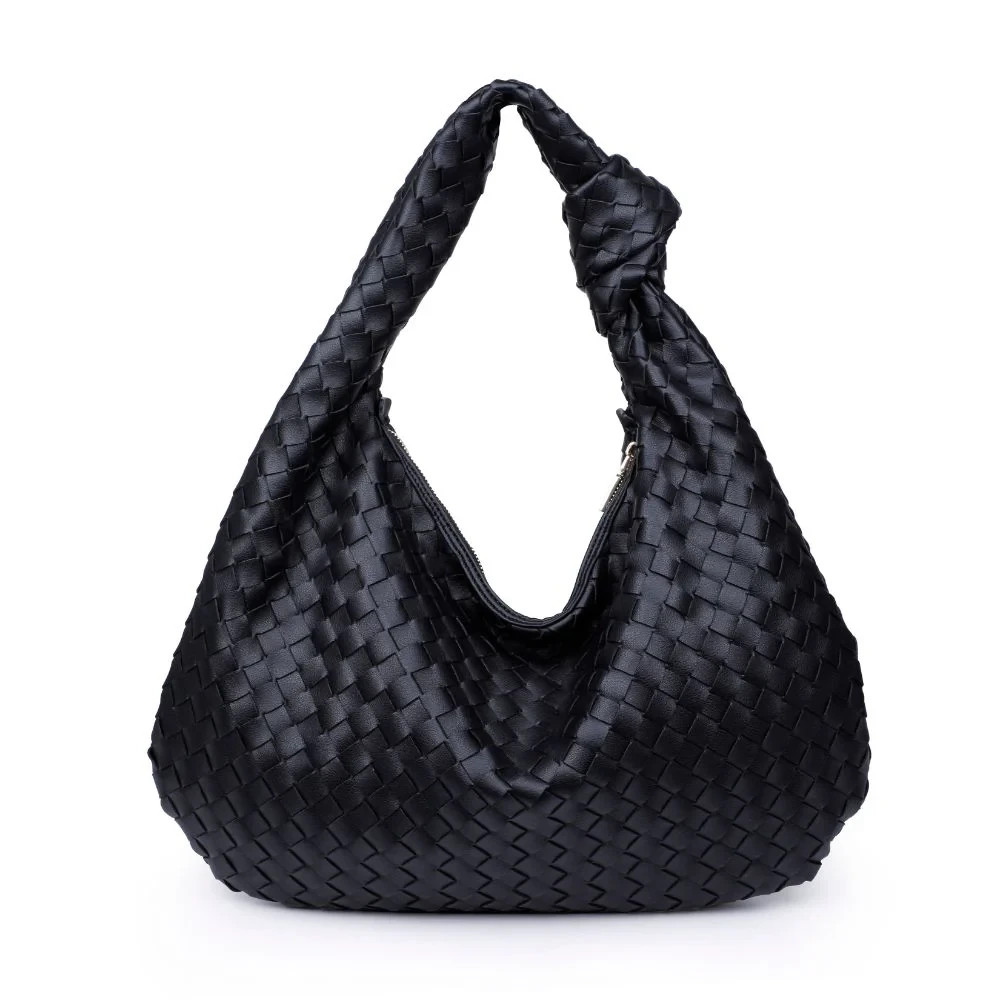 Urban Expressions Vanessa Black Woven Hobo Bag Purse Vegan Leather NEW WITH TAGS