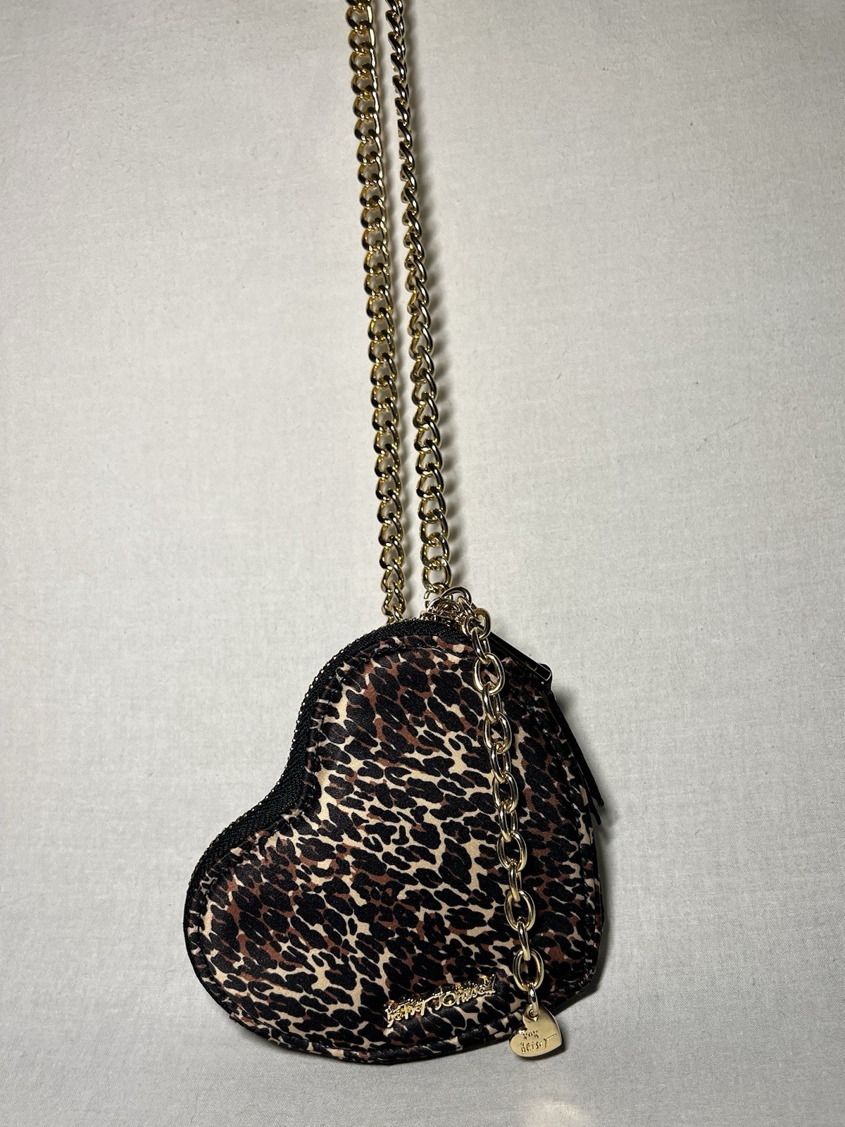 Betsey Johnson Leopard Heart Crossbody Bag Gold Chain Y2K Mini Purse