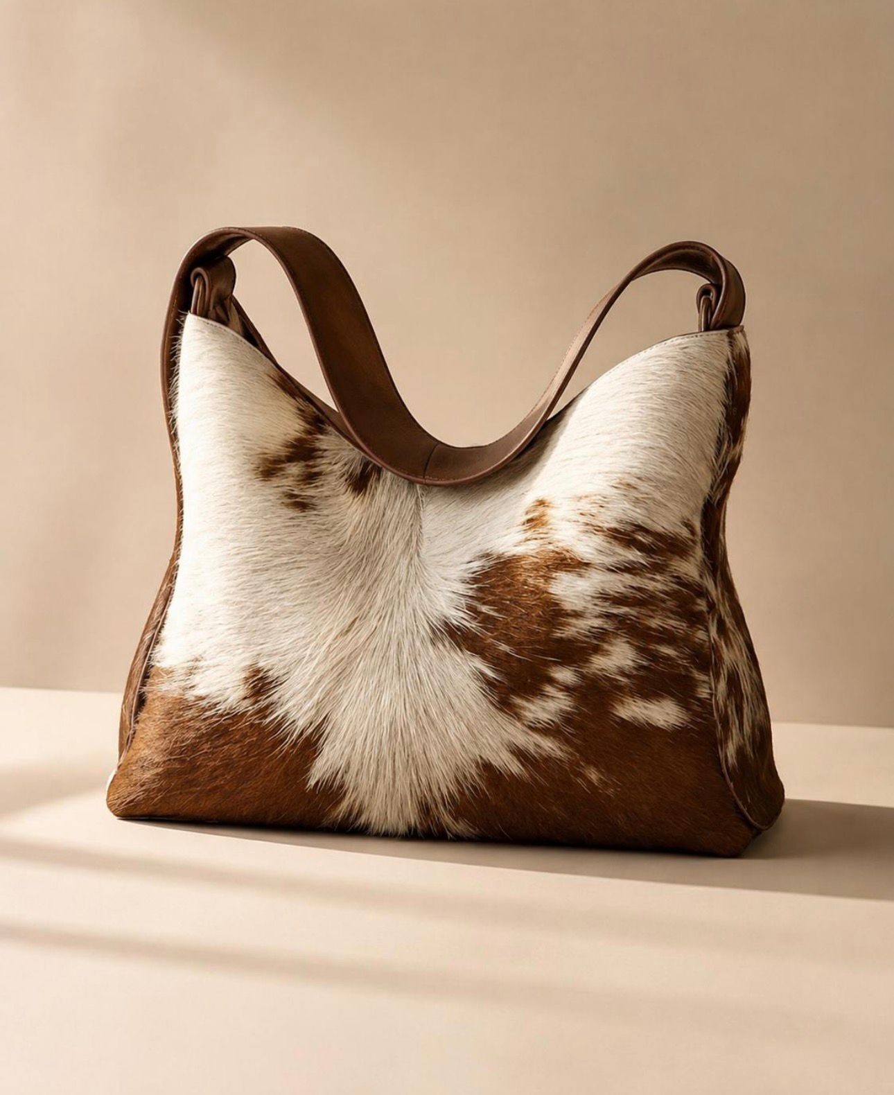 Genuine Cowhide Leather Tote Bag Hair-On Brown White Shoulder Handbag Western