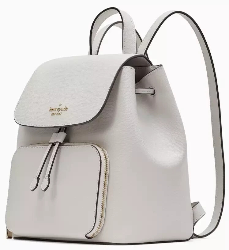 Kate Spade Kristi Medium Flap Backpack Cement Gray Leather Bag KA695 NWT $379