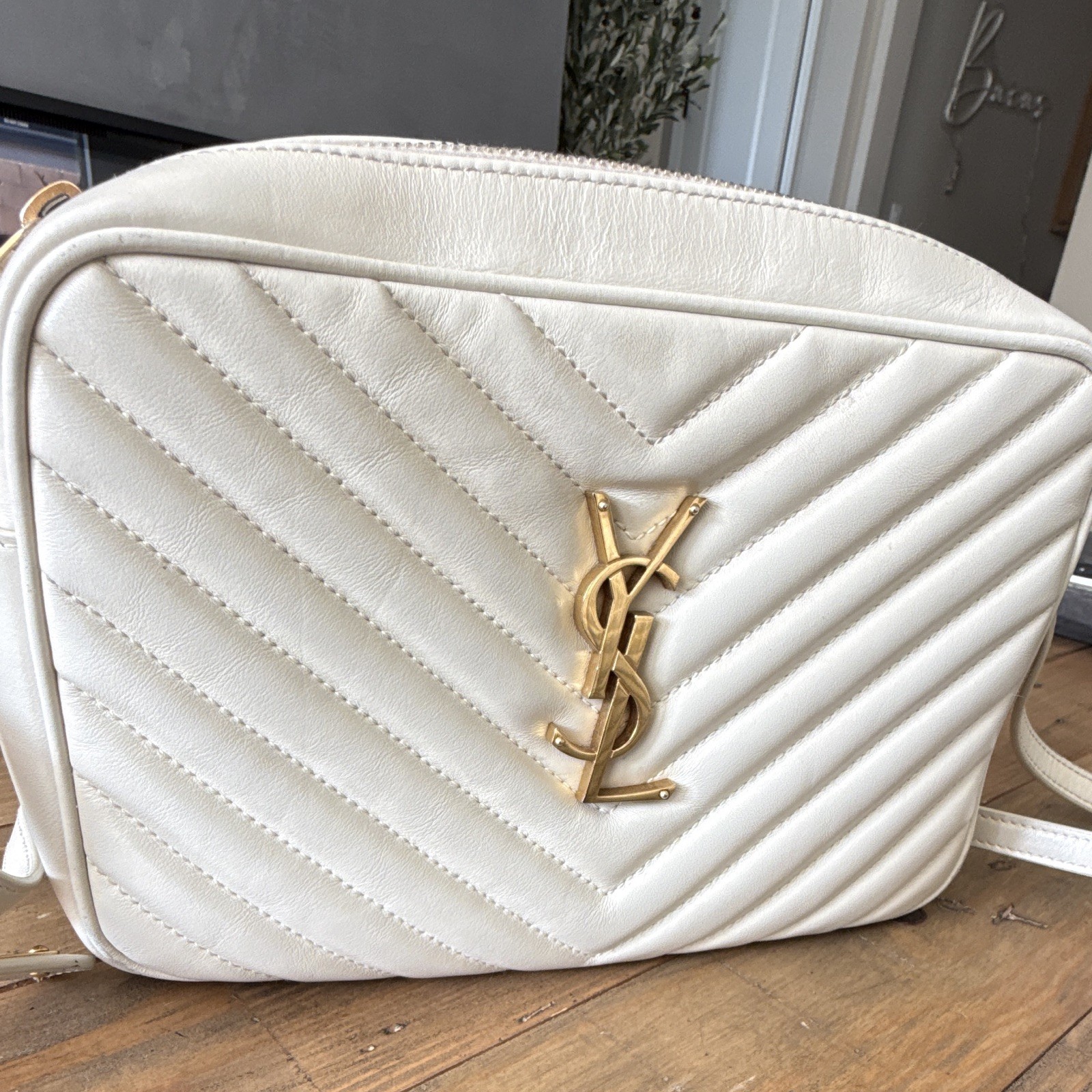 AUTHENTIC Saint Laurent Lou Camera Bag Quilted Leather Crossbody Gold