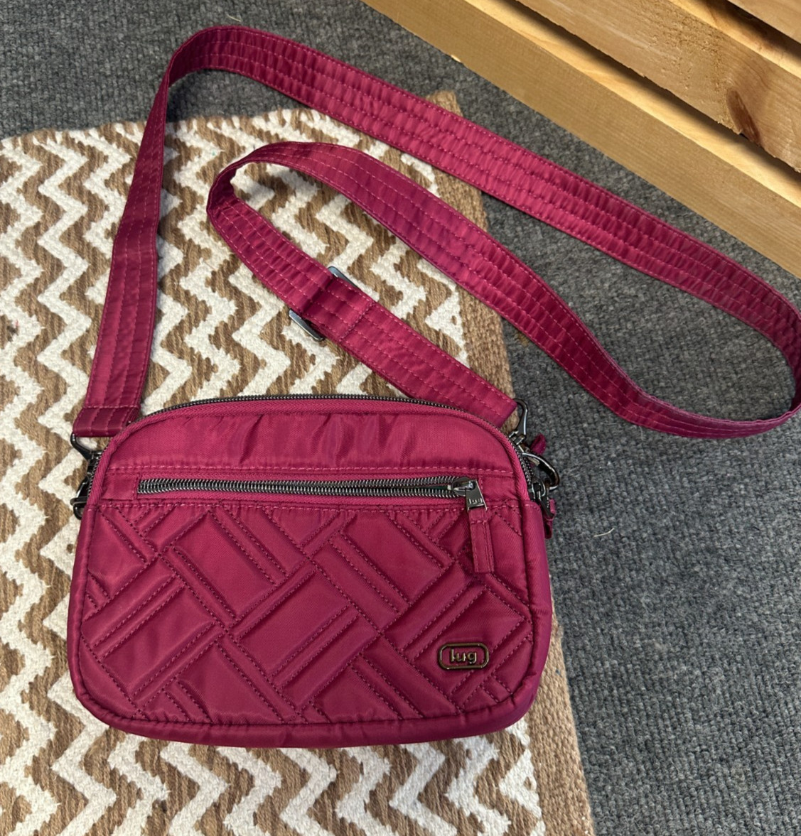 Lug Super Coupe Crossbody Pink Quilted Adjustable Strap Purse Travel Casual Bag