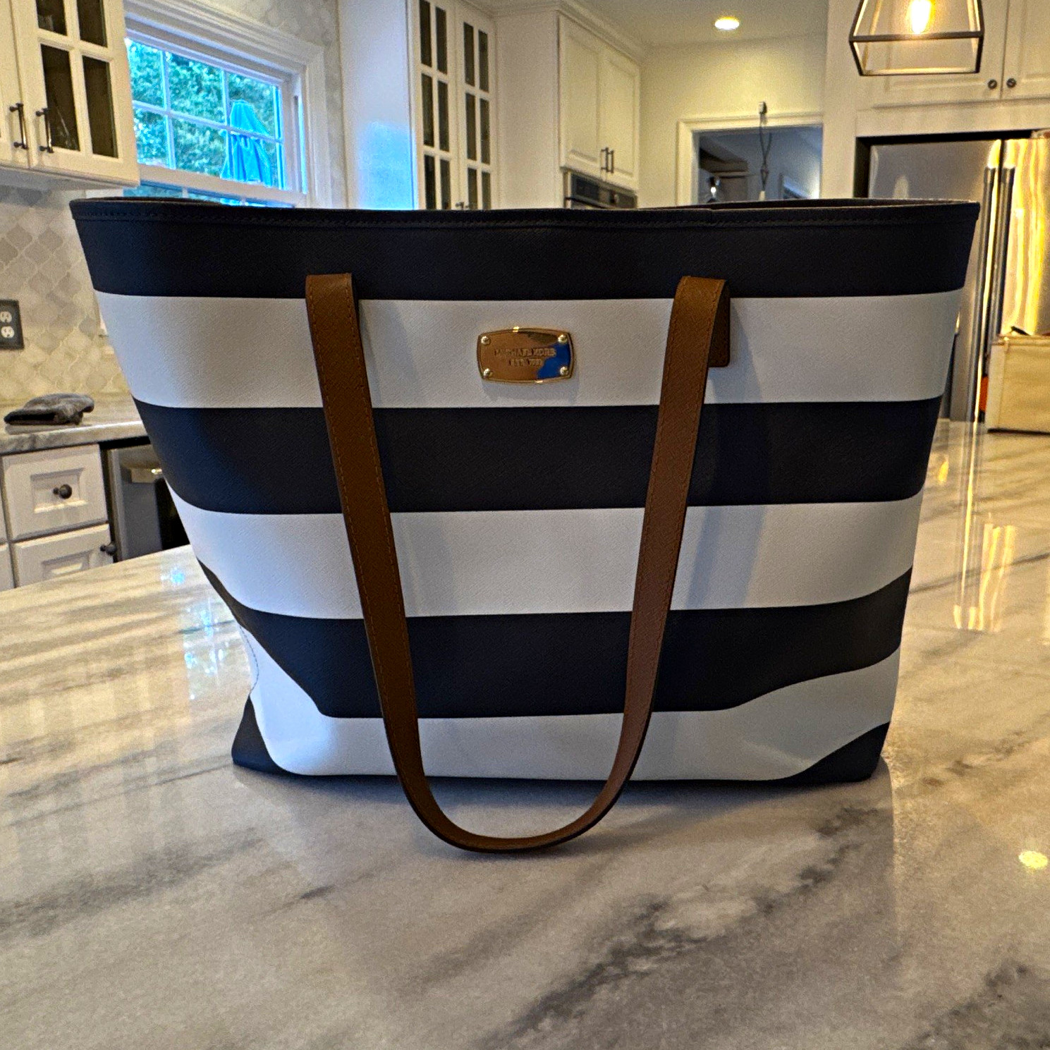 Michael Kors Jet Set Travel Saffiano Leather Horizontal Stripe Tote