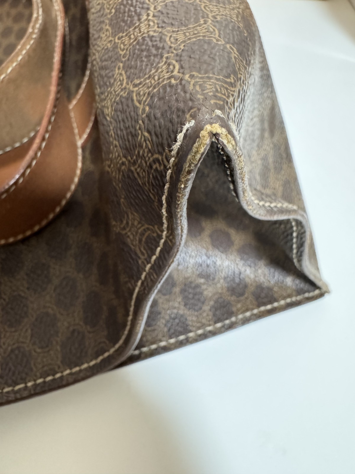 CELINE macadam PVC leather tote bag brown Authentic 0010