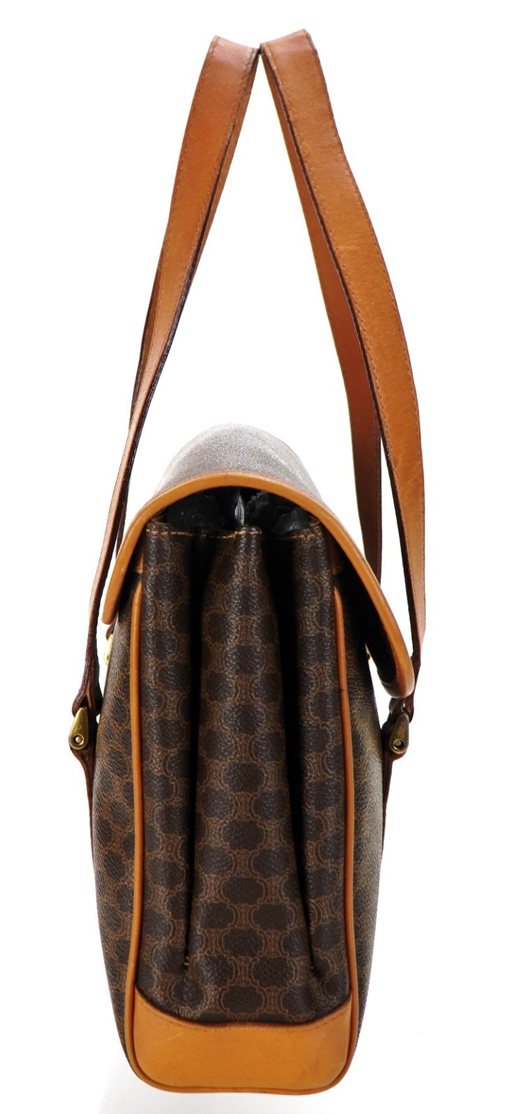 CELINE Classic Brown Triomphe Macadam Leather Shoulder Satchel Bag Italy