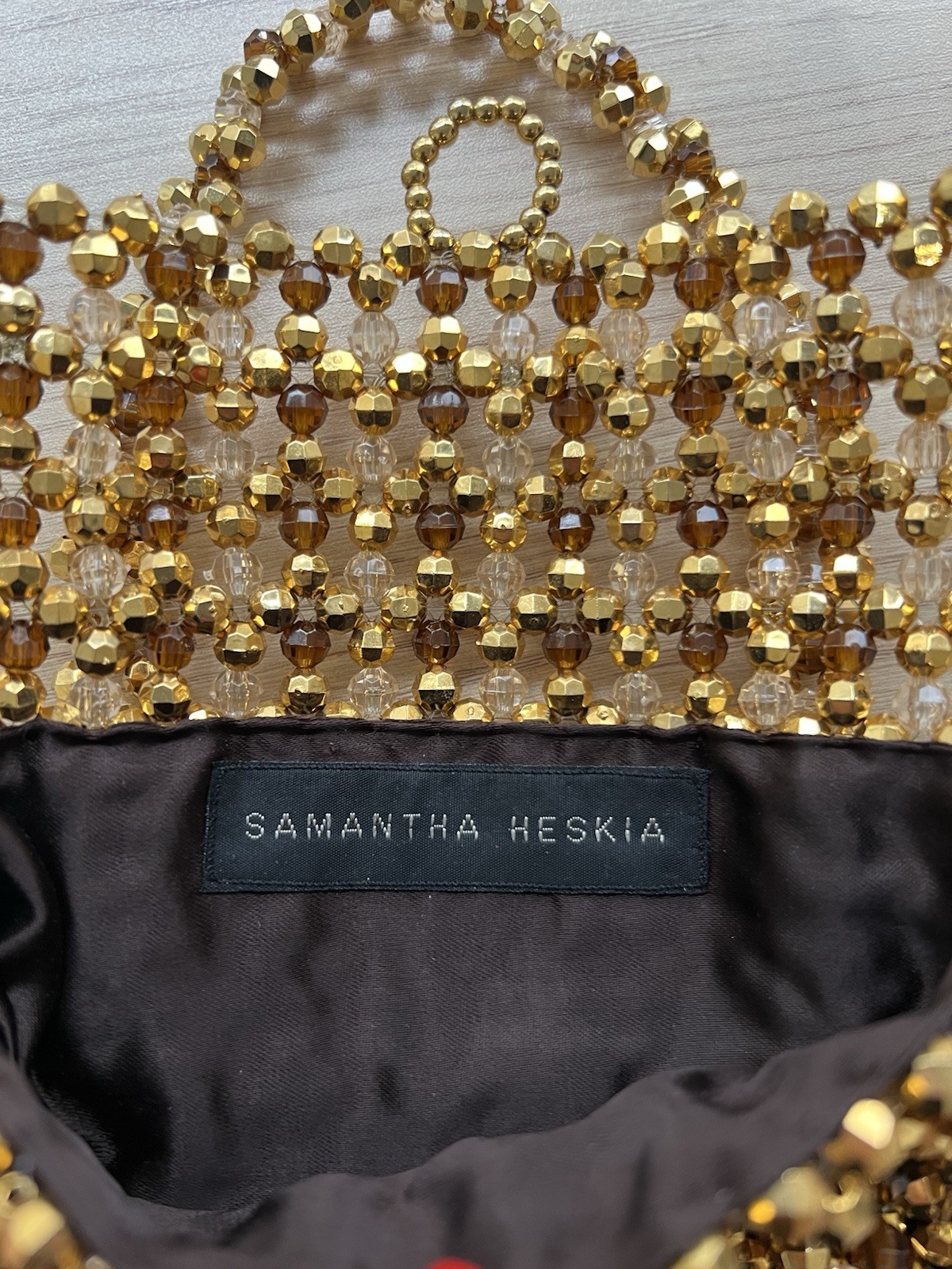 Samantha Heskia Gold Beaded Clutch Bag