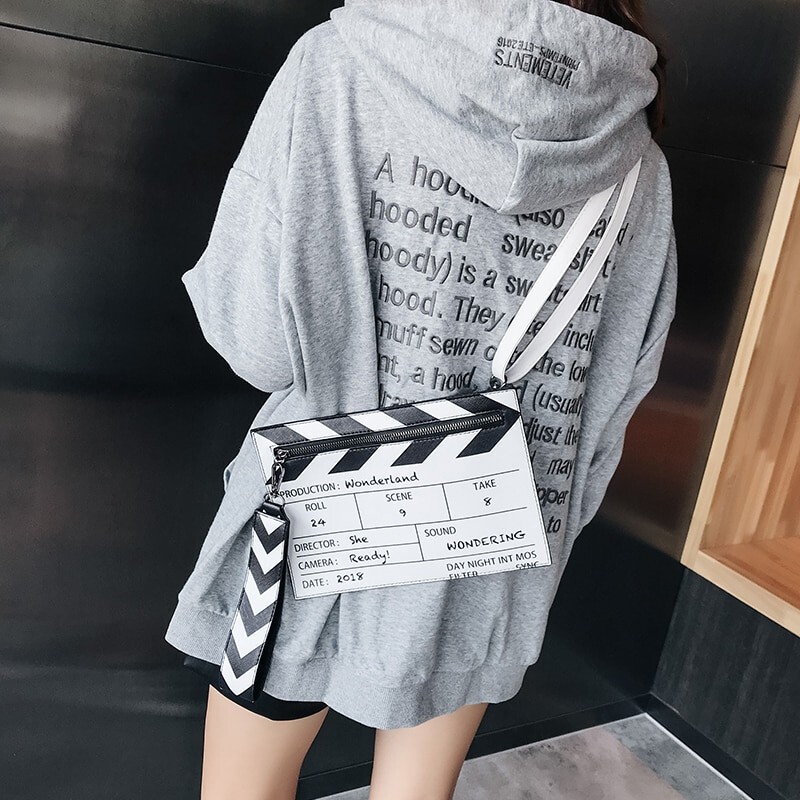 Movie Table Clapper Board Shoulder Bag Scene Film Zipper Handbag Purse Trench